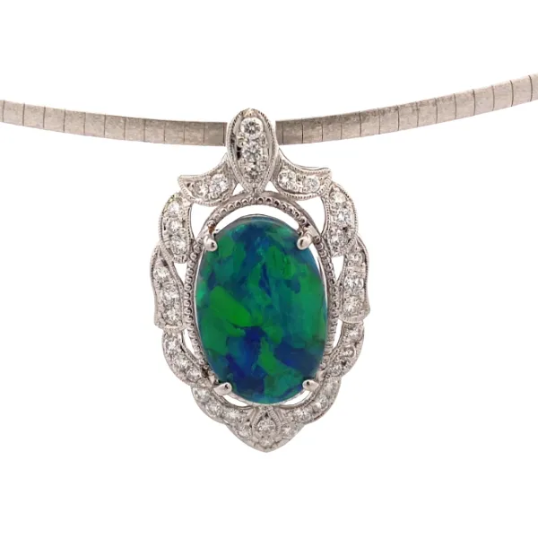 Pt900/K18 ブラックオパール・ダイヤモンド ネックレス/ペンダントトップ 7.88・D1.14ct