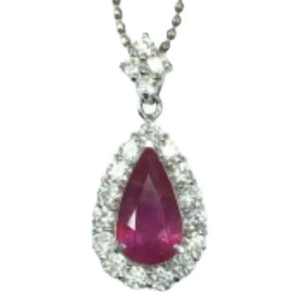 Pt850/Pt900 非加熱ルビー・ダイヤモンド ネックレス/ペンダントトップ 3.023 ct 1.06 ct