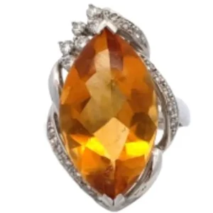 Pt・Pm900 シトリン・ダイヤモンド リング 13.26 ct 0.36 ct