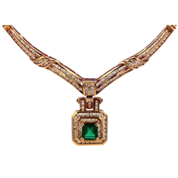 K18 エメラルド・ダイヤモンド ネックレス/ペンダントトップ E1.35・R0.14・D2.77ct