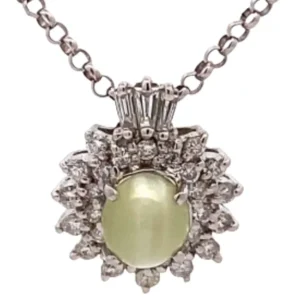 Pt850Pt900 クリソベリルキャッツアイ・ダイヤモンド ペンダントトップ 2.19・D0.62 ct