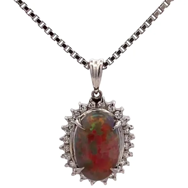 Pt900/Pt850 ブラックオパール・ダイヤモンド ネックレス/ペンダントトップ 2.03・0.24ct
