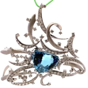 Pt･Pm900 アクアマリン・ダイヤモンド ブローチ 18.45・4.3ct