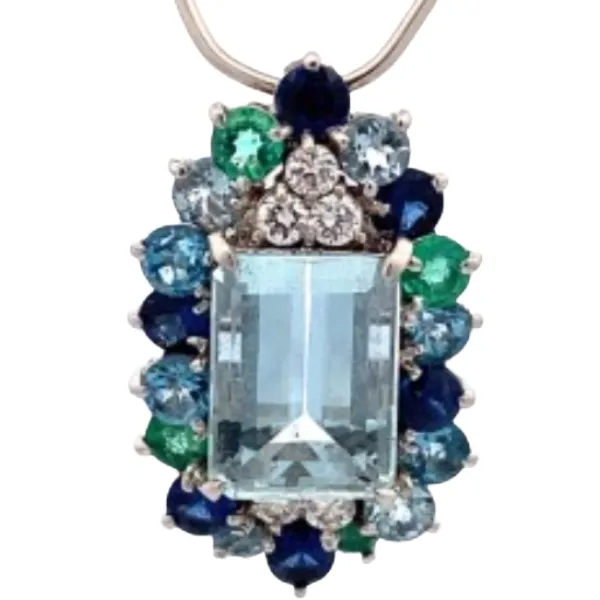 Pt･Pm900 アクアマリン・多色石 ネックレス/ペンダントトップ 3.52 ct D0.21 ct