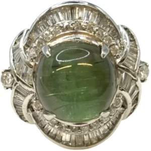 Pt・Pm900 トルマリンキャッツアイ・ダイヤモンド リング 7.46・D1.03ct
