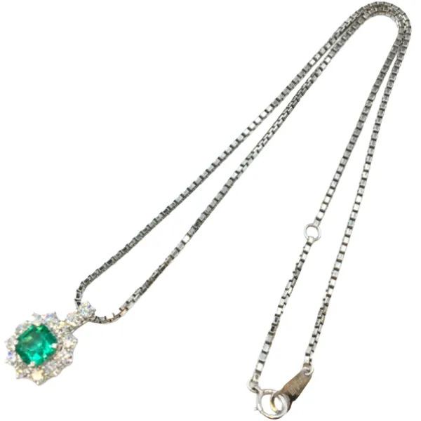 Pt900/Pt850 エメラルド・ダイヤモンド ネックレス/ペンダントトップ 1.2・D0.95ct