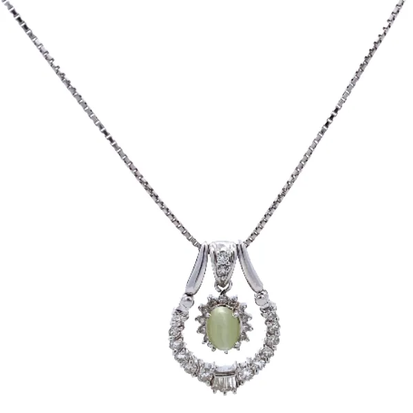 Pt850/Pt900 クリソベリルキャッツアイ・ダイヤモンド ネックレス/ペンダントトップ 1.36 ct D0.23・0.51 ct