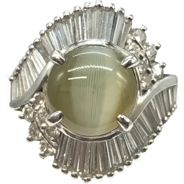 Pt･Pm900 クリソベリルキャッツアイ・ダイヤモンド リング C3.75・1.21ct
