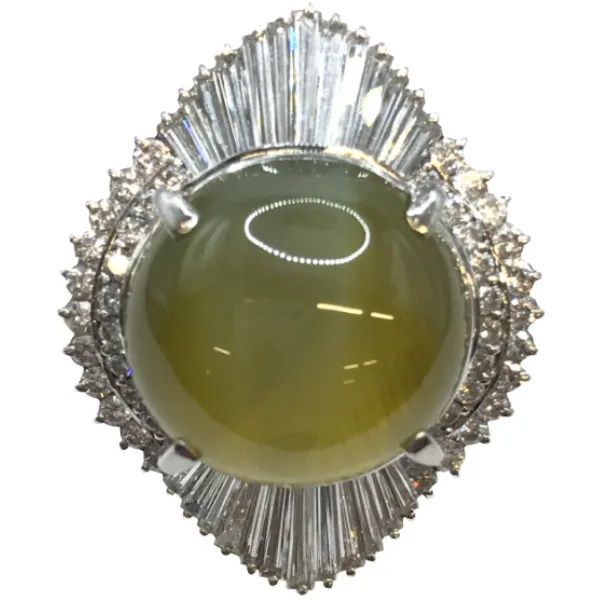 Pt･Pm900 クリソベリルキャッツアイ・ダイヤモンド リング 22.11・2.12ct