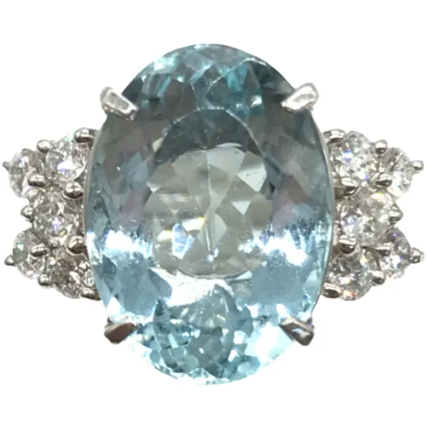 Pt･Pm900 アクアマリン・ダイヤモンド リング 6.12・0.51ct