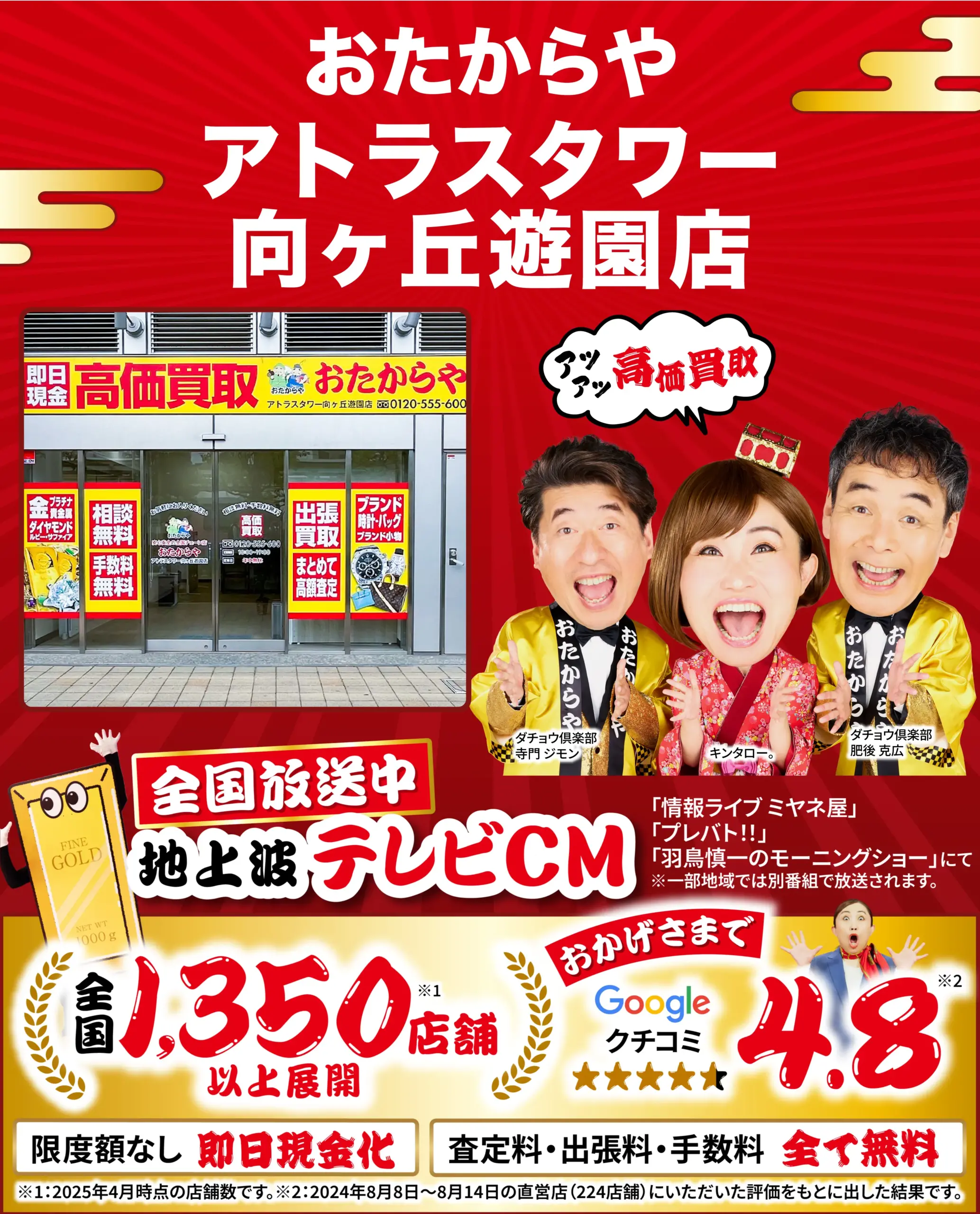 金、貴金属高価買取！googleクチコミ4.8、全国1,200店舗以上！