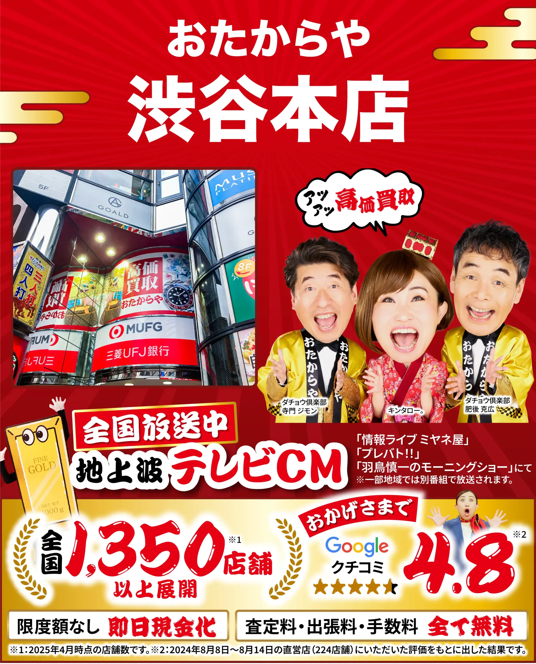 金、貴金属高価買取！googleクチコミ4.8、全国1,200店舗以上！