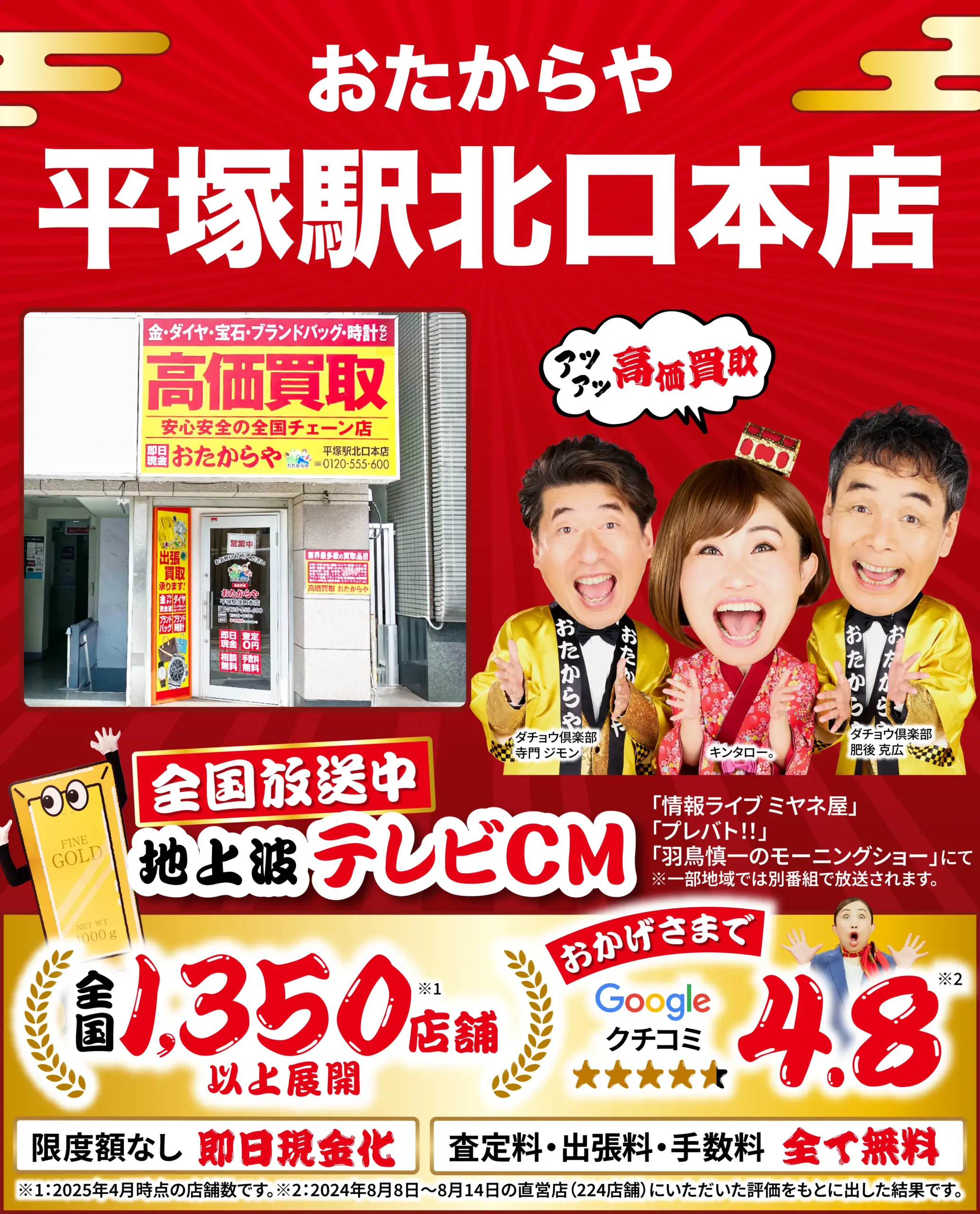 金、貴金属高価買取！googleクチコミ4.8、全国1,200店舗以上！