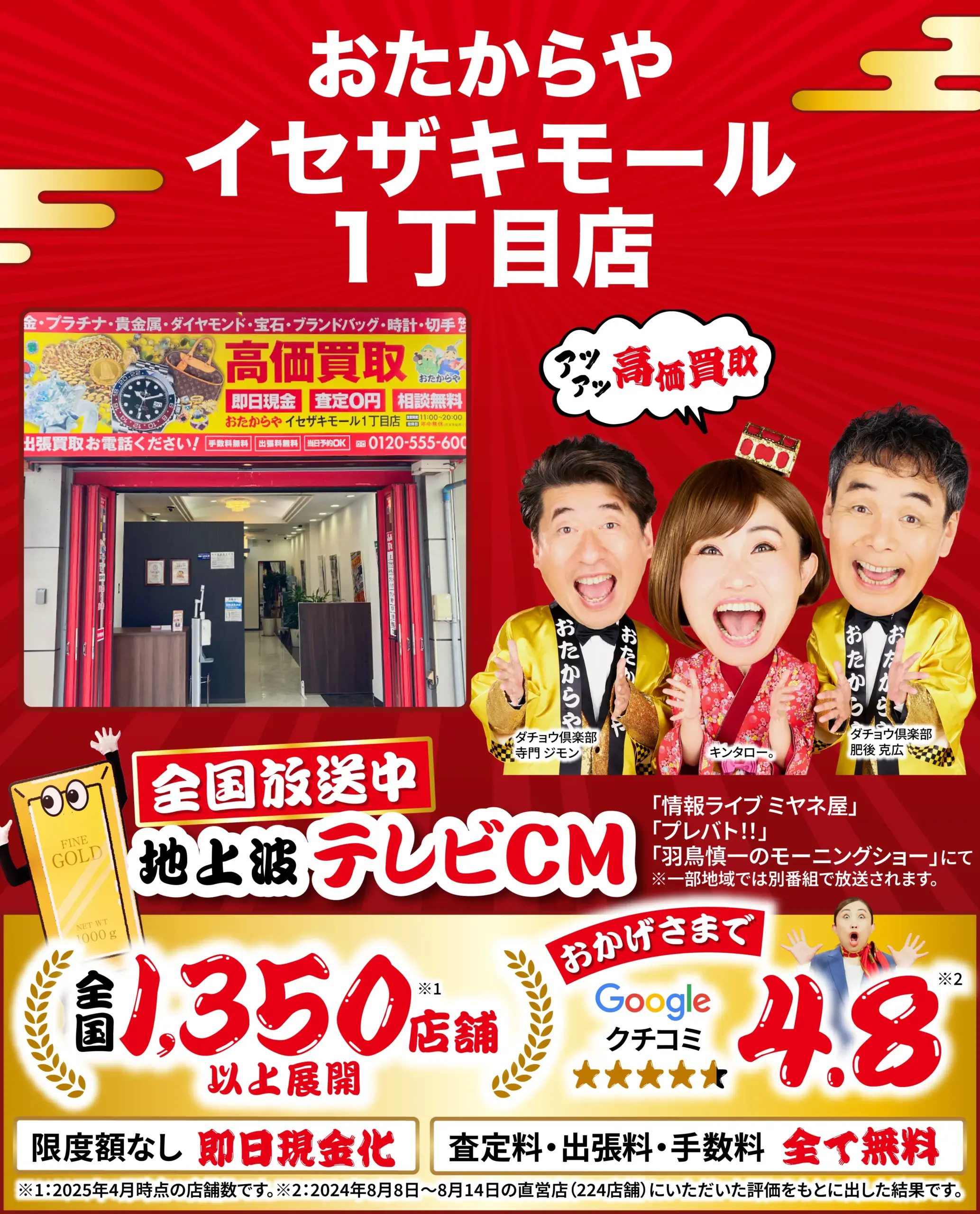 金、貴金属高価買取！googleクチコミ4.8、全国1,200店舗以上！