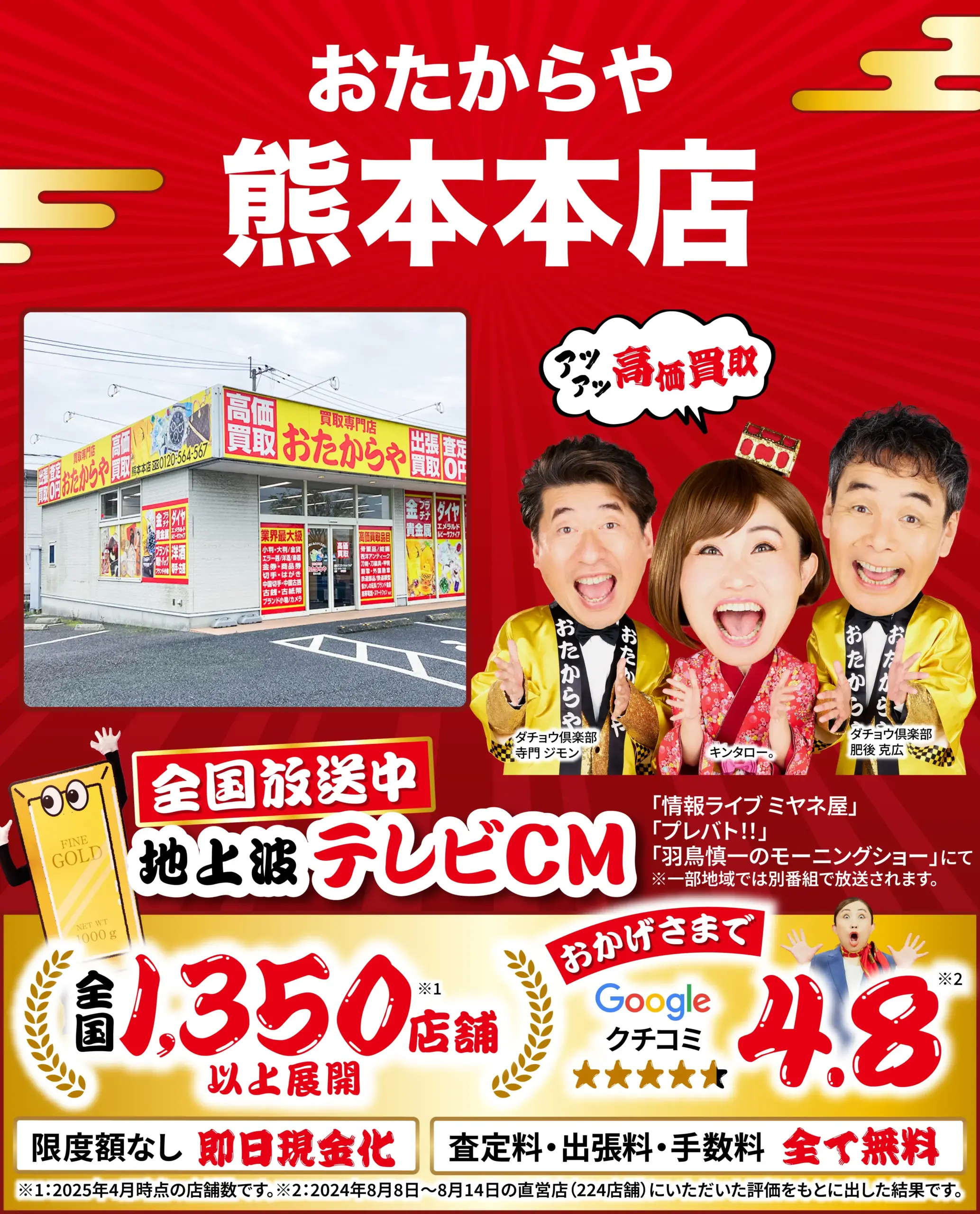 金、貴金属高価買取！googleクチコミ4.8、全国1,200店舗以上！