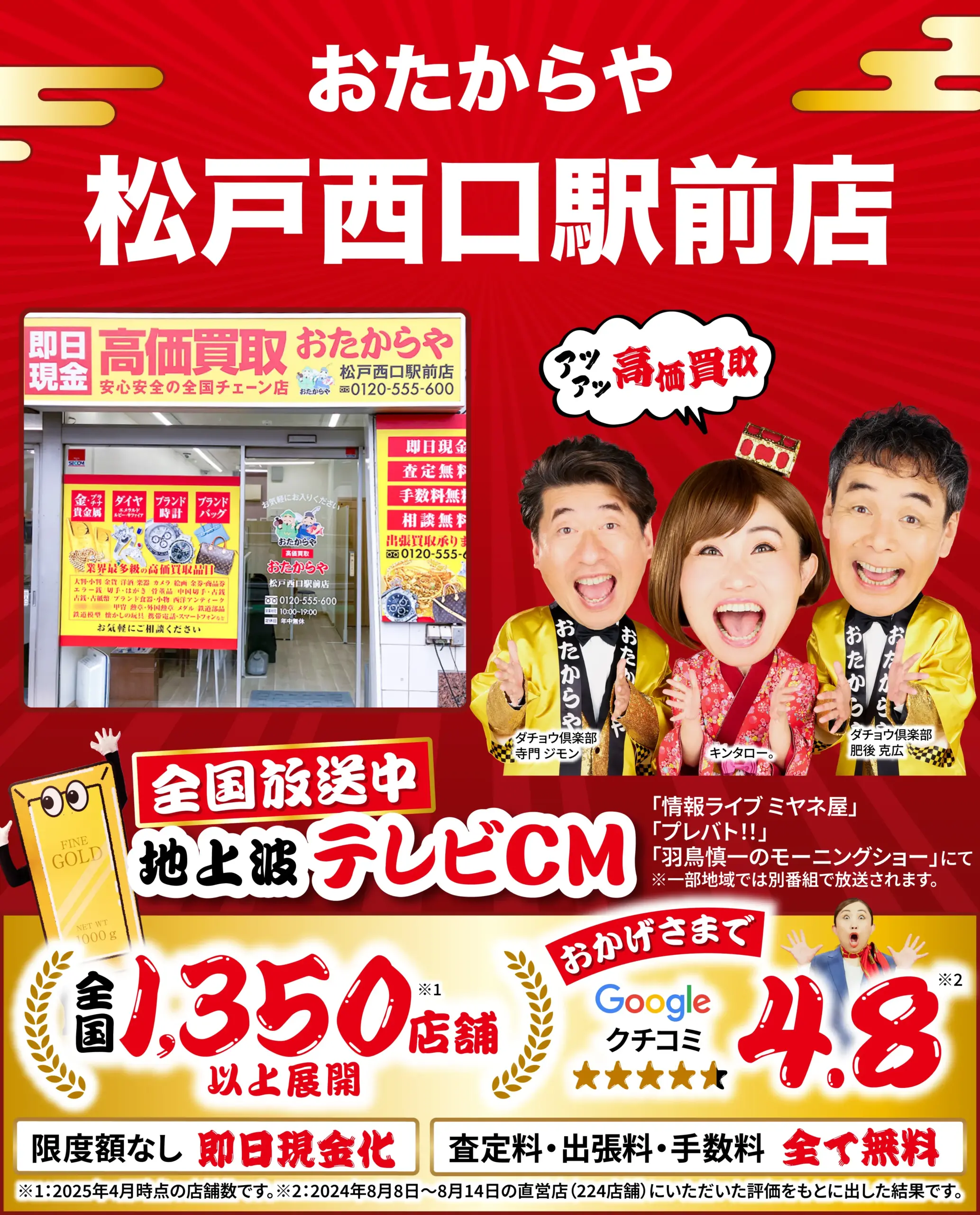 金、貴金属高価買取！googleクチコミ4.8、全国1,200店舗以上！