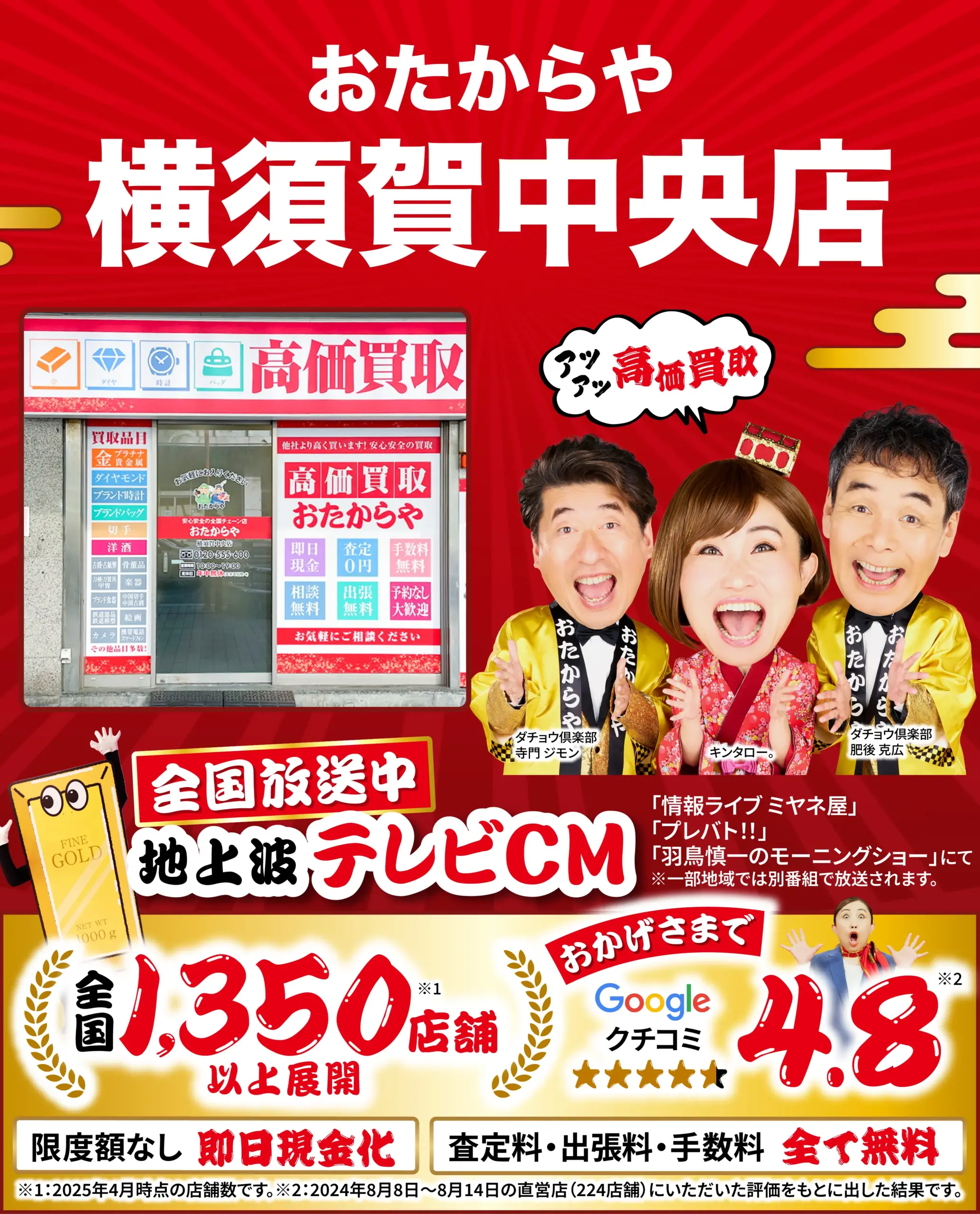 金、貴金属高価買取！googleクチコミ4.8、全国1,200店舗以上！