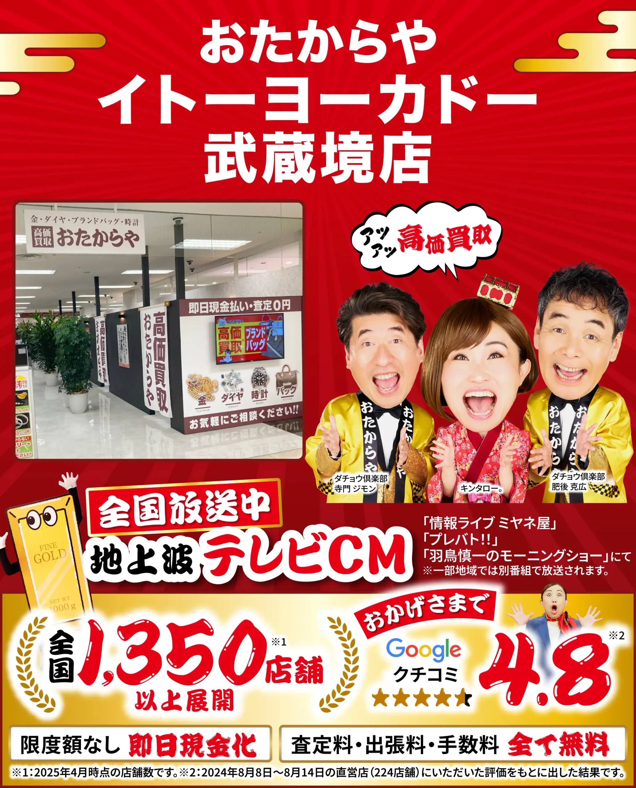 金、貴金属高価買取！googleクチコミ4.8、全国1,200店舗以上！