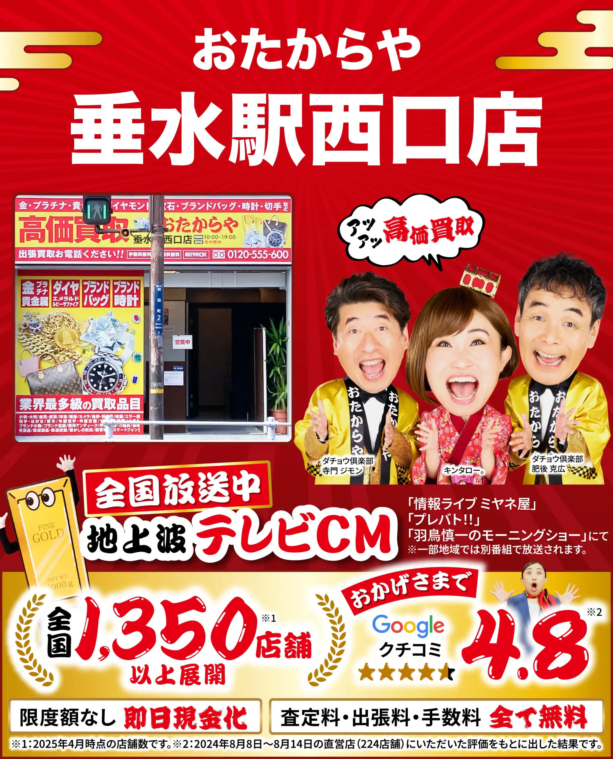 金、貴金属高価買取！googleクチコミ4.8、全国1,200店舗以上！