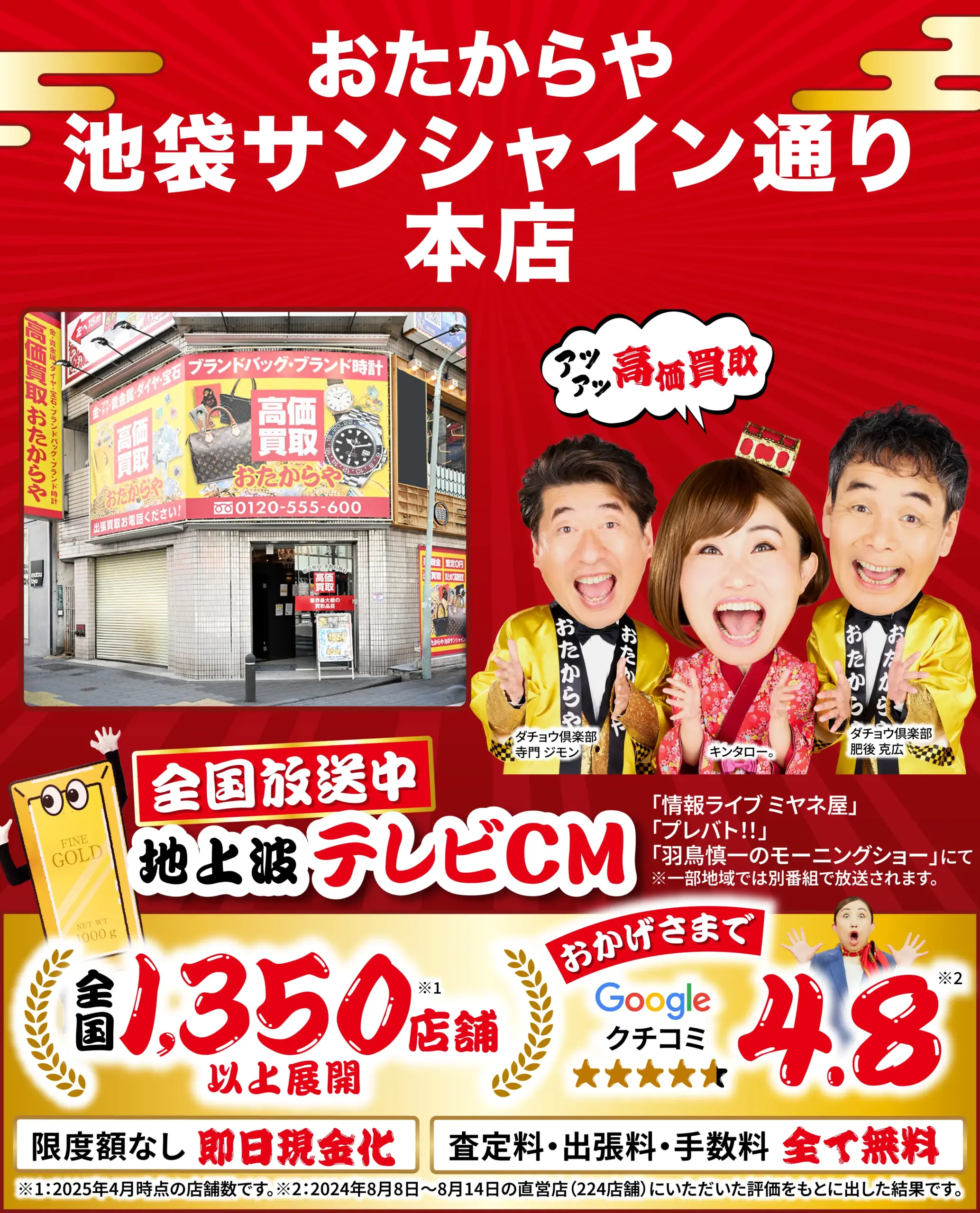 金、貴金属高価買取！googleクチコミ4.8、全国1,200店舗以上！