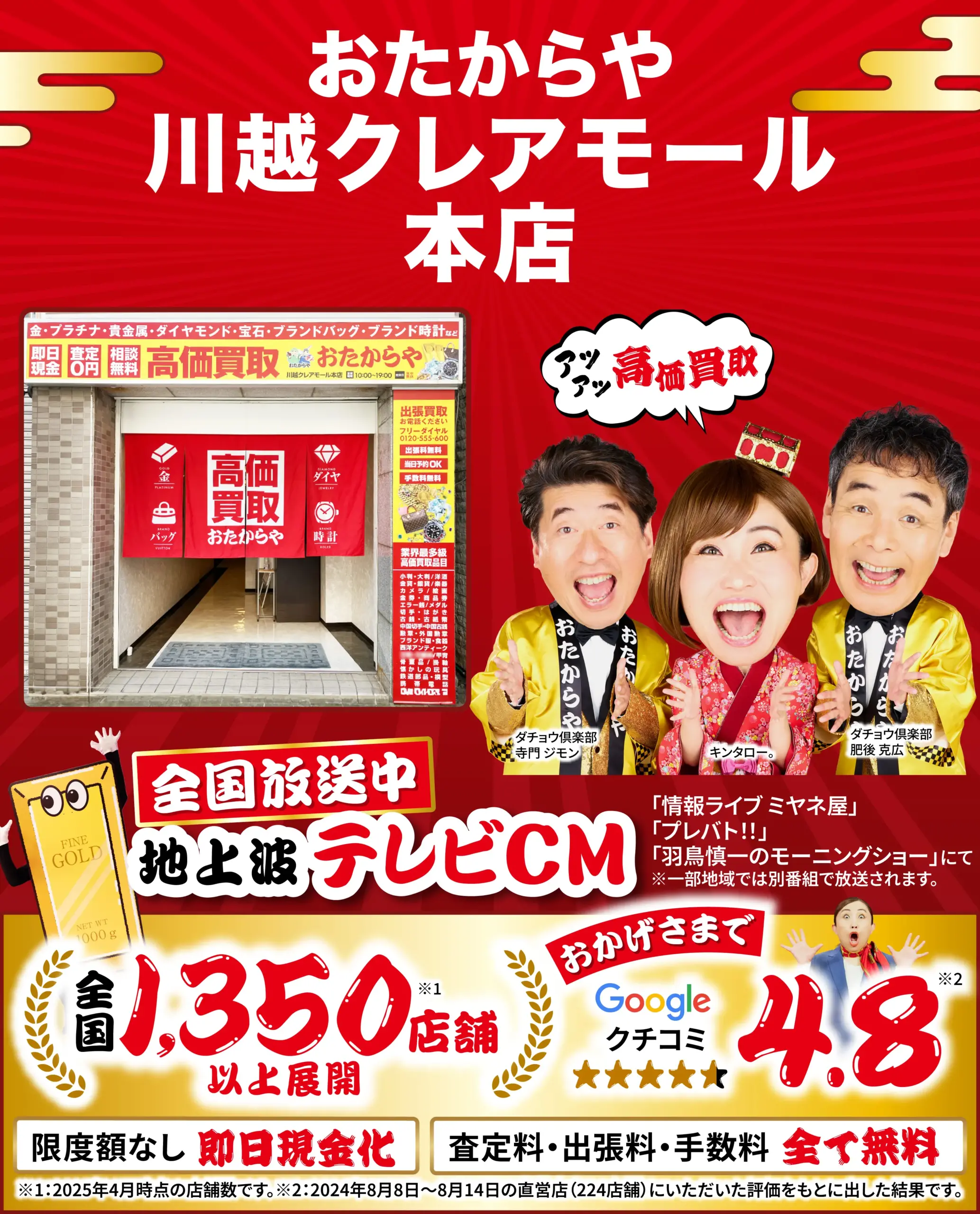 金、貴金属高価買取！googleクチコミ4.8、全国1,200店舗以上！