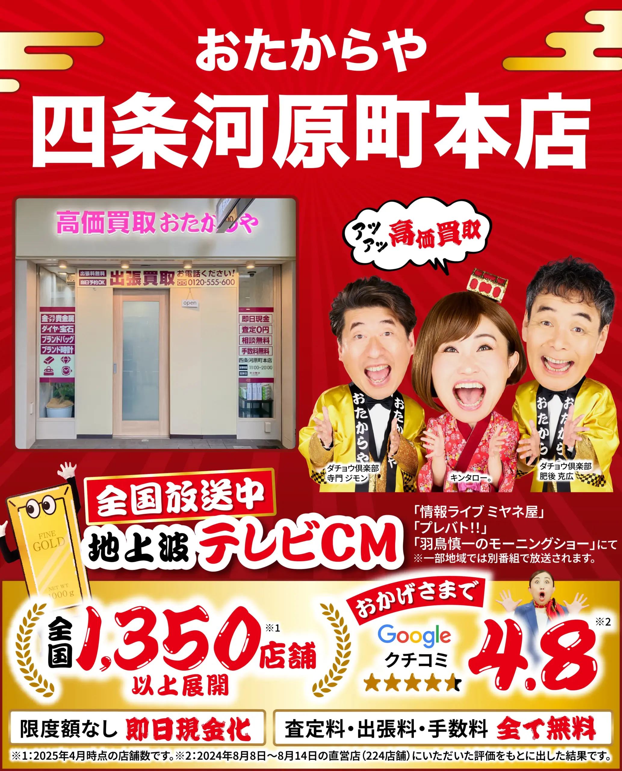 金、貴金属高価買取！googleクチコミ4.8、全国1,200店舗以上！