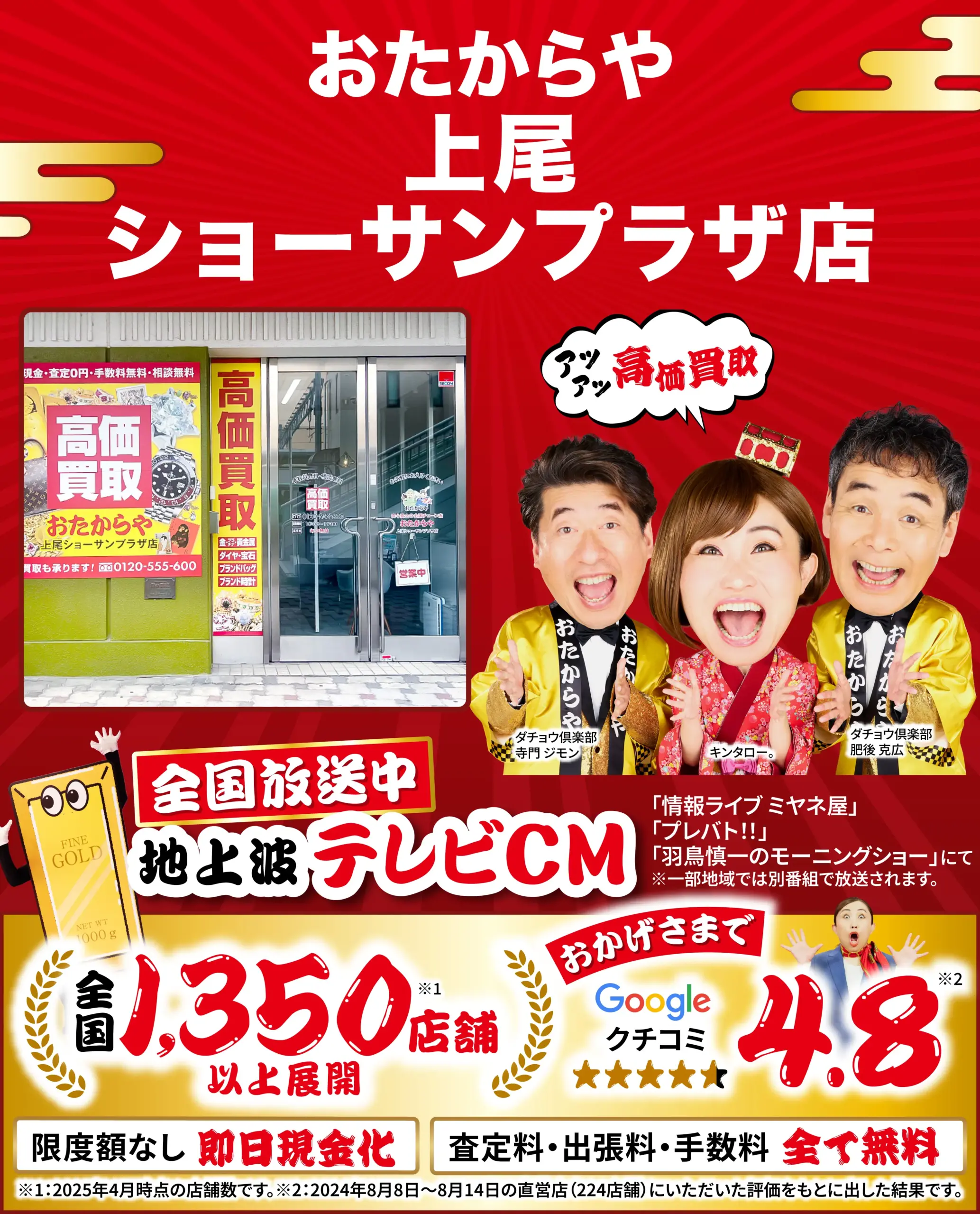 金、貴金属高価買取！googleクチコミ4.8、全国1,200店舗以上！