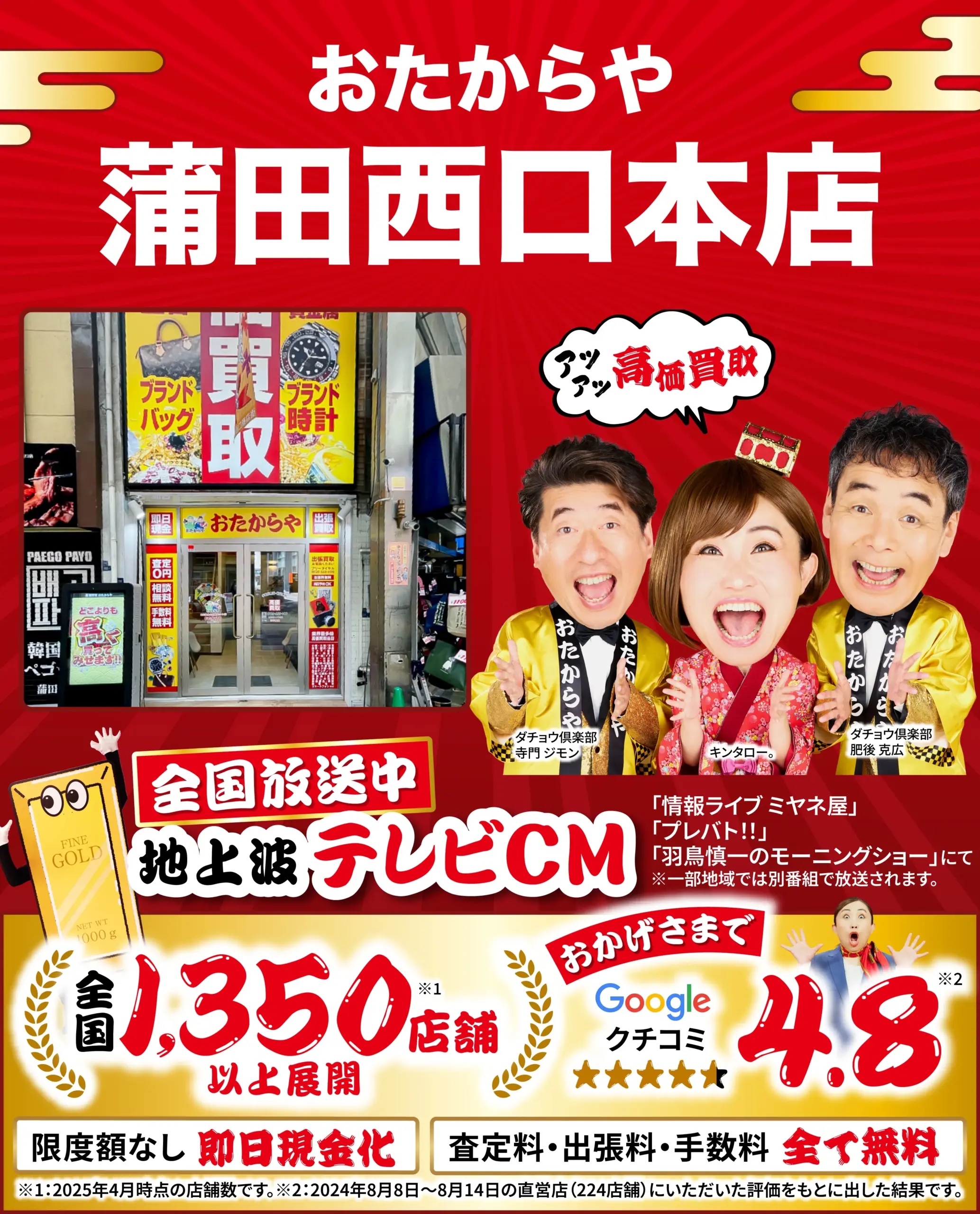 金、貴金属高価買取！googleクチコミ4.8、全国1,200店舗以上！