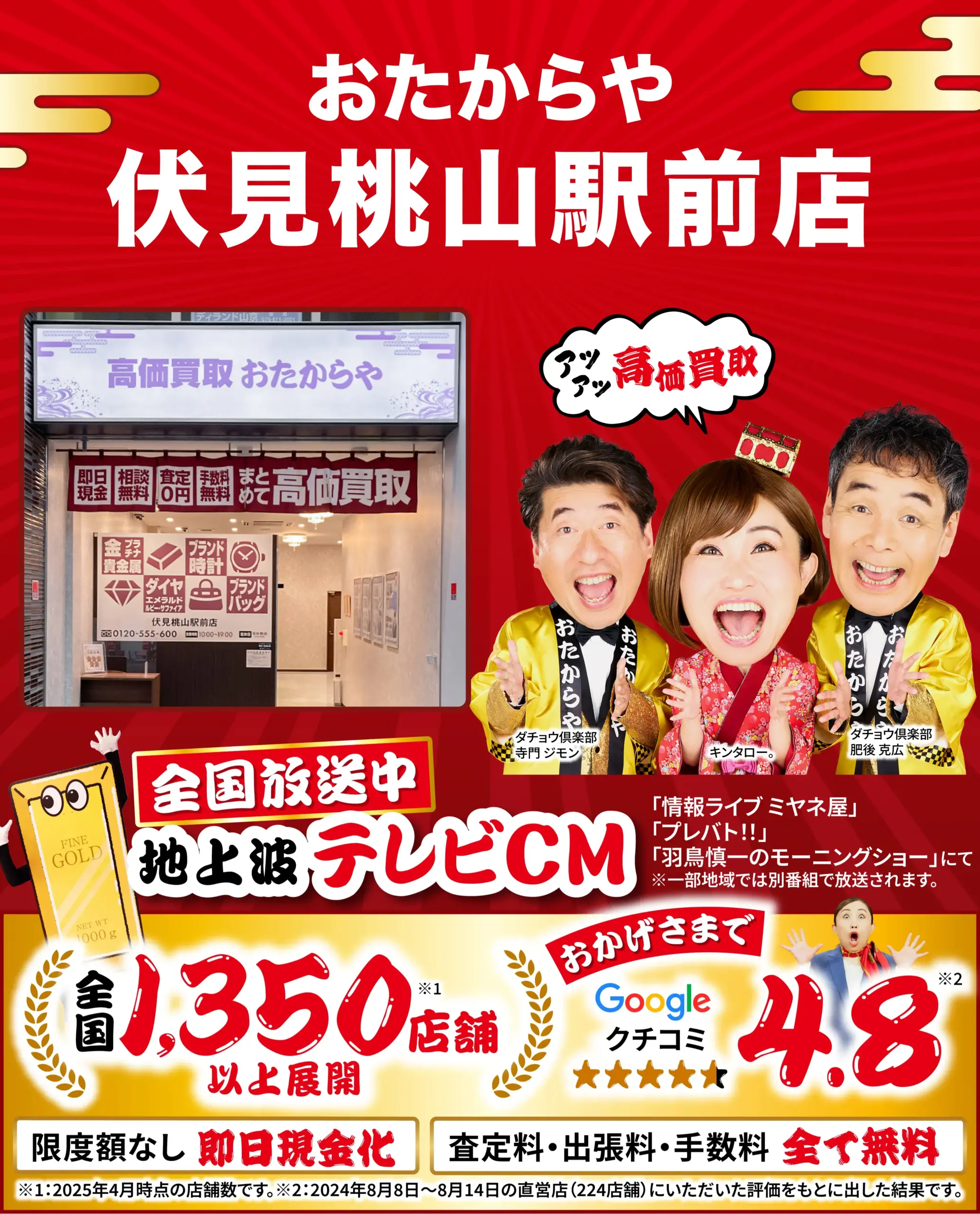 金、貴金属高価買取！googleクチコミ4.8、全国1,200店舗以上！