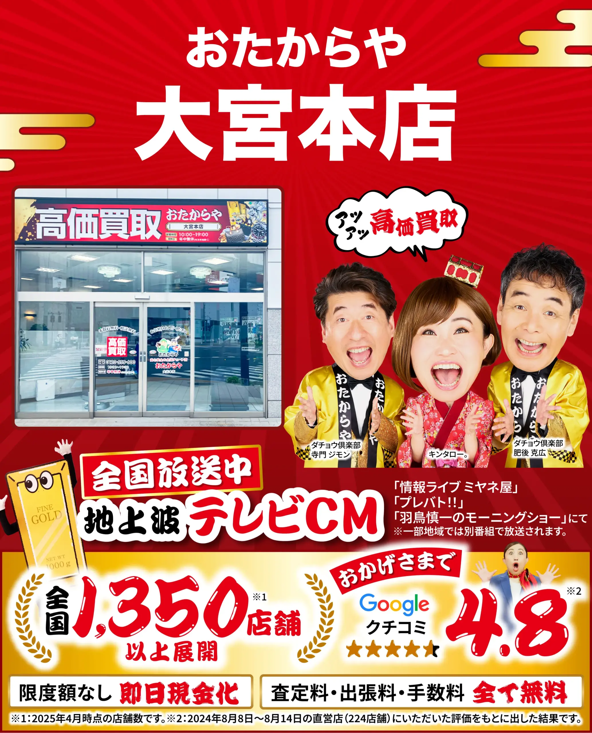 金、貴金属高価買取！googleクチコミ4.8、全国1,200店舗以上！