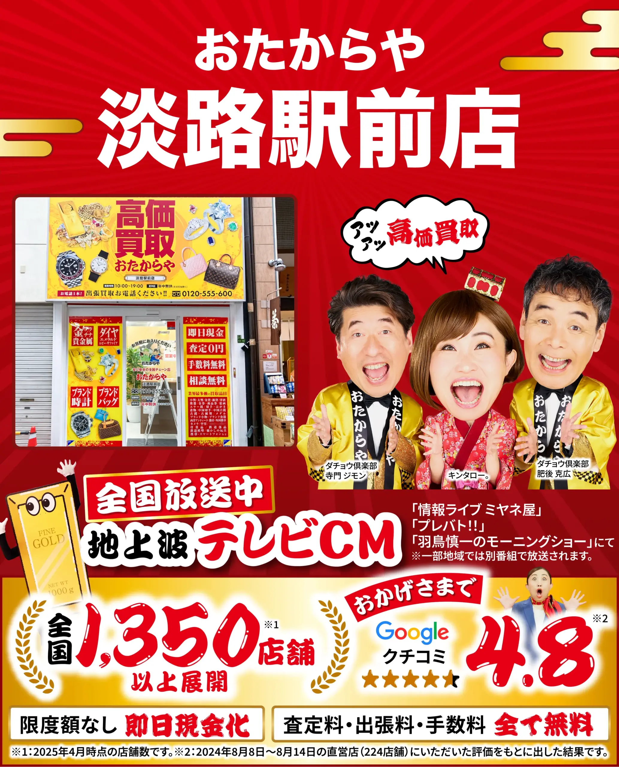 金、貴金属高価買取！googleクチコミ4.8、全国1,200店舗以上！