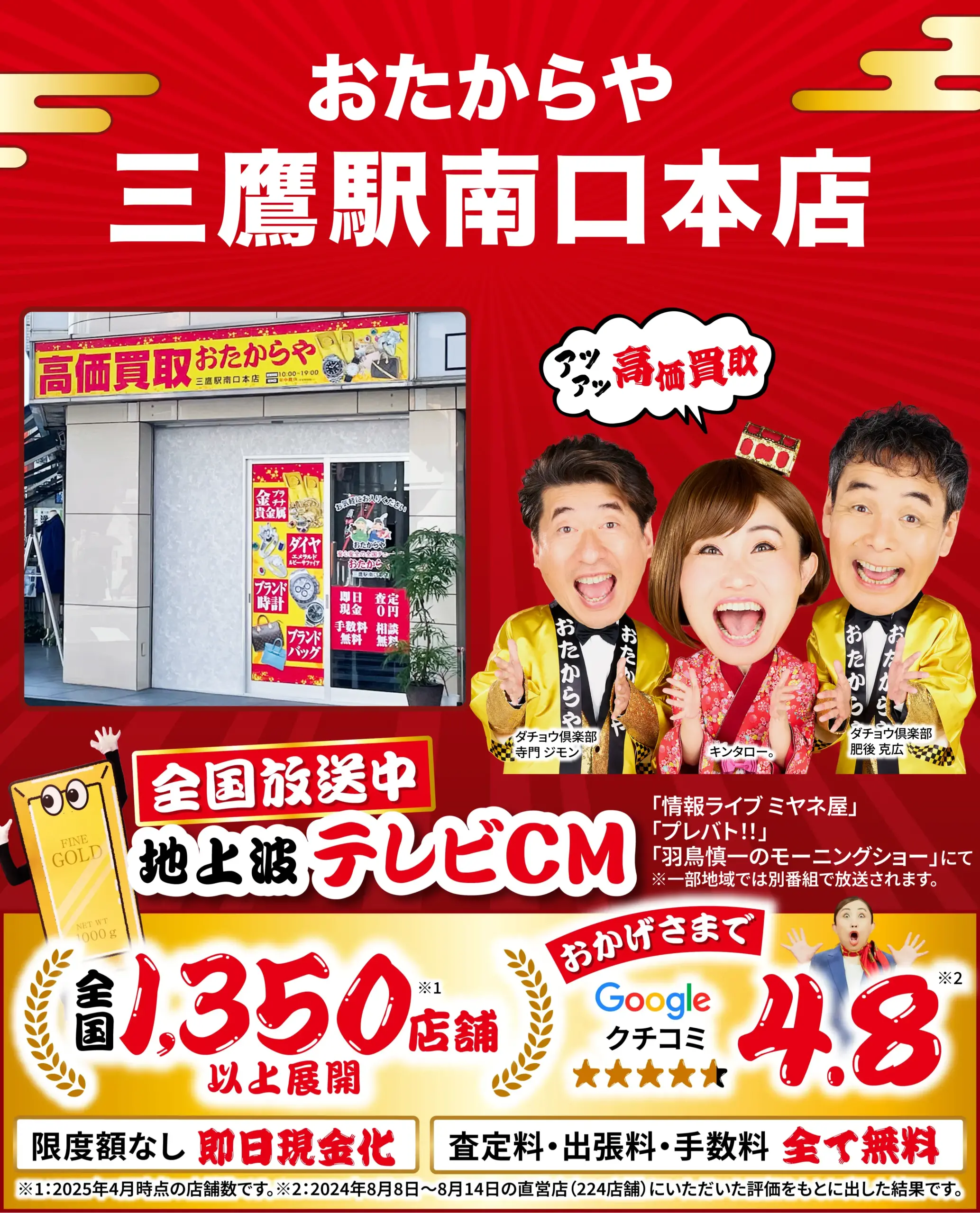 金、貴金属高価買取！googleクチコミ4.8、全国1,200店舗以上！