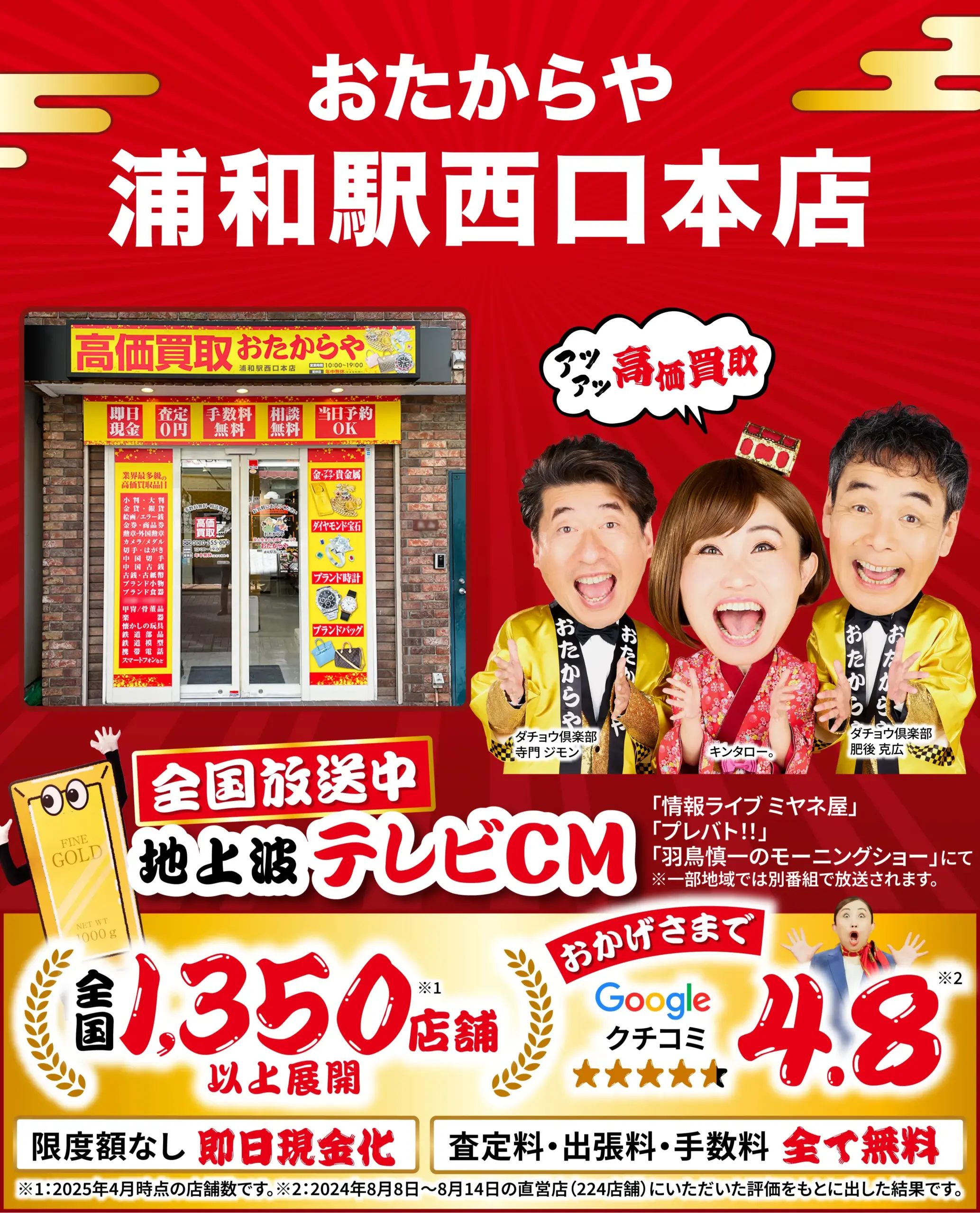 金、貴金属高価買取！googleクチコミ4.8、全国1,200店舗以上！