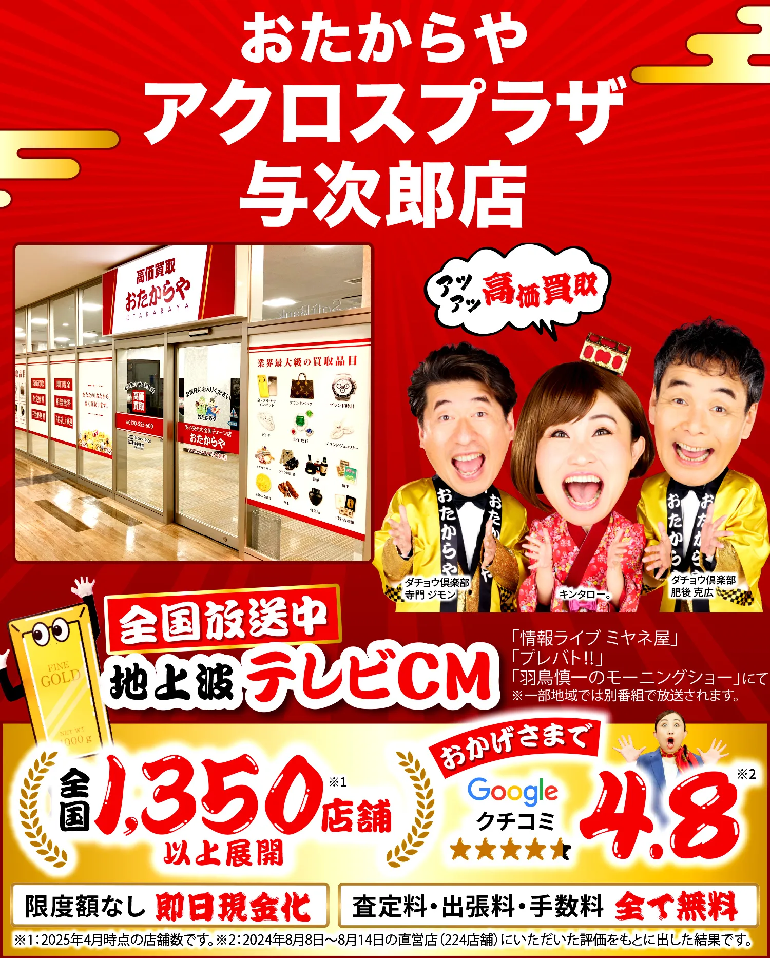 金、貴金属高価買取！googleクチコミ4.8、全国1,200店舗以上！