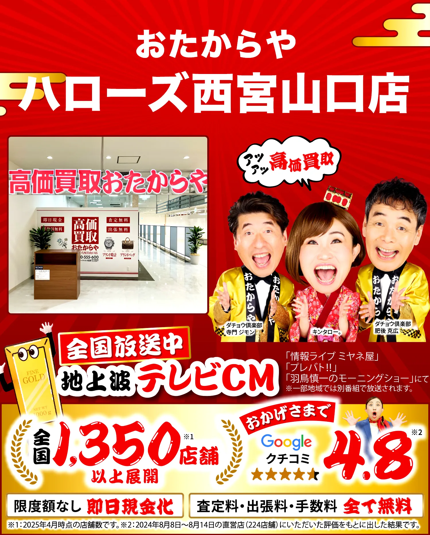 金、貴金属高価買取！googleクチコミ4.8、全国1,200店舗以上！