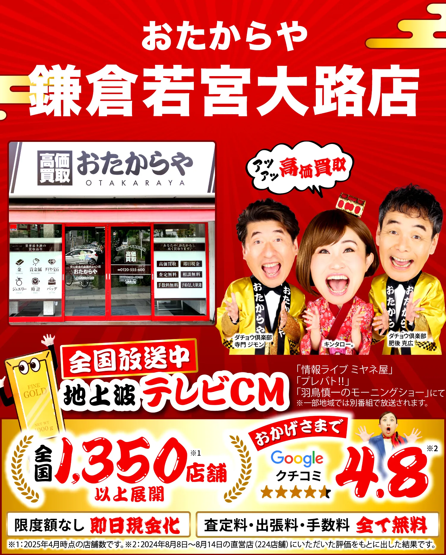 金、貴金属高価買取！googleクチコミ4.8、全国1,200店舗以上！