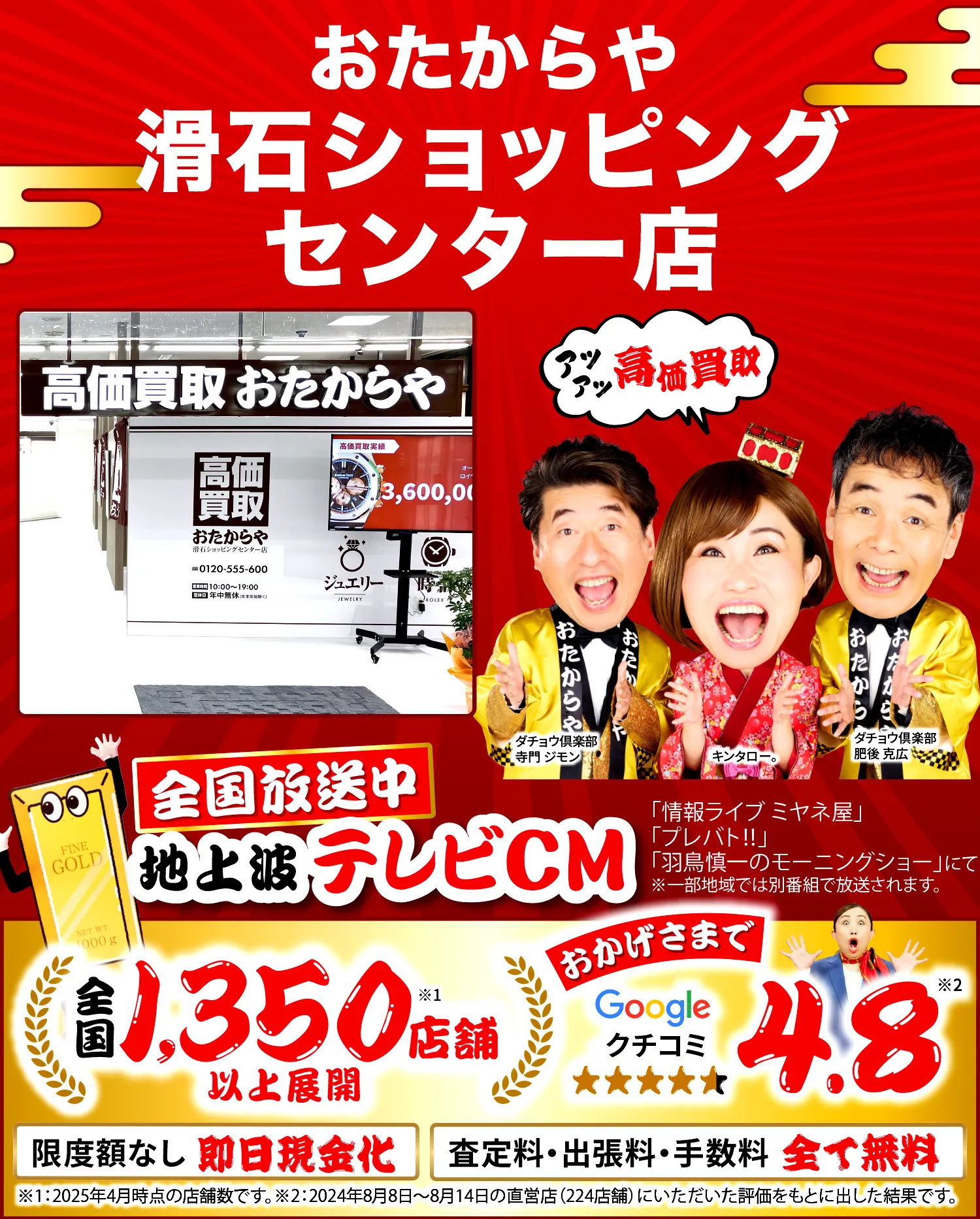 金、貴金属高価買取！googleクチコミ4.8、全国1,200店舗以上！