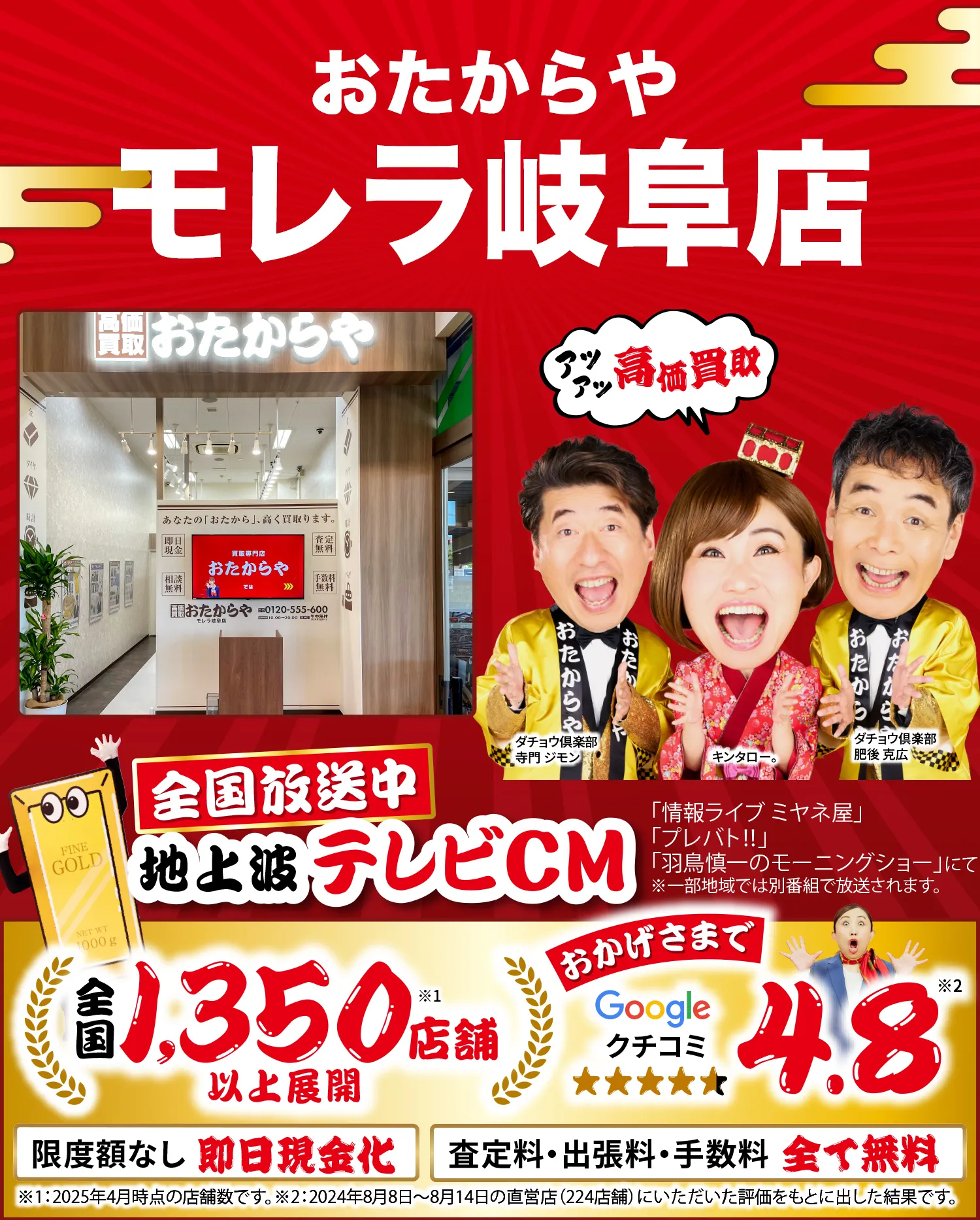 金、貴金属高価買取！googleクチコミ4.8、全国1,200店舗以上！