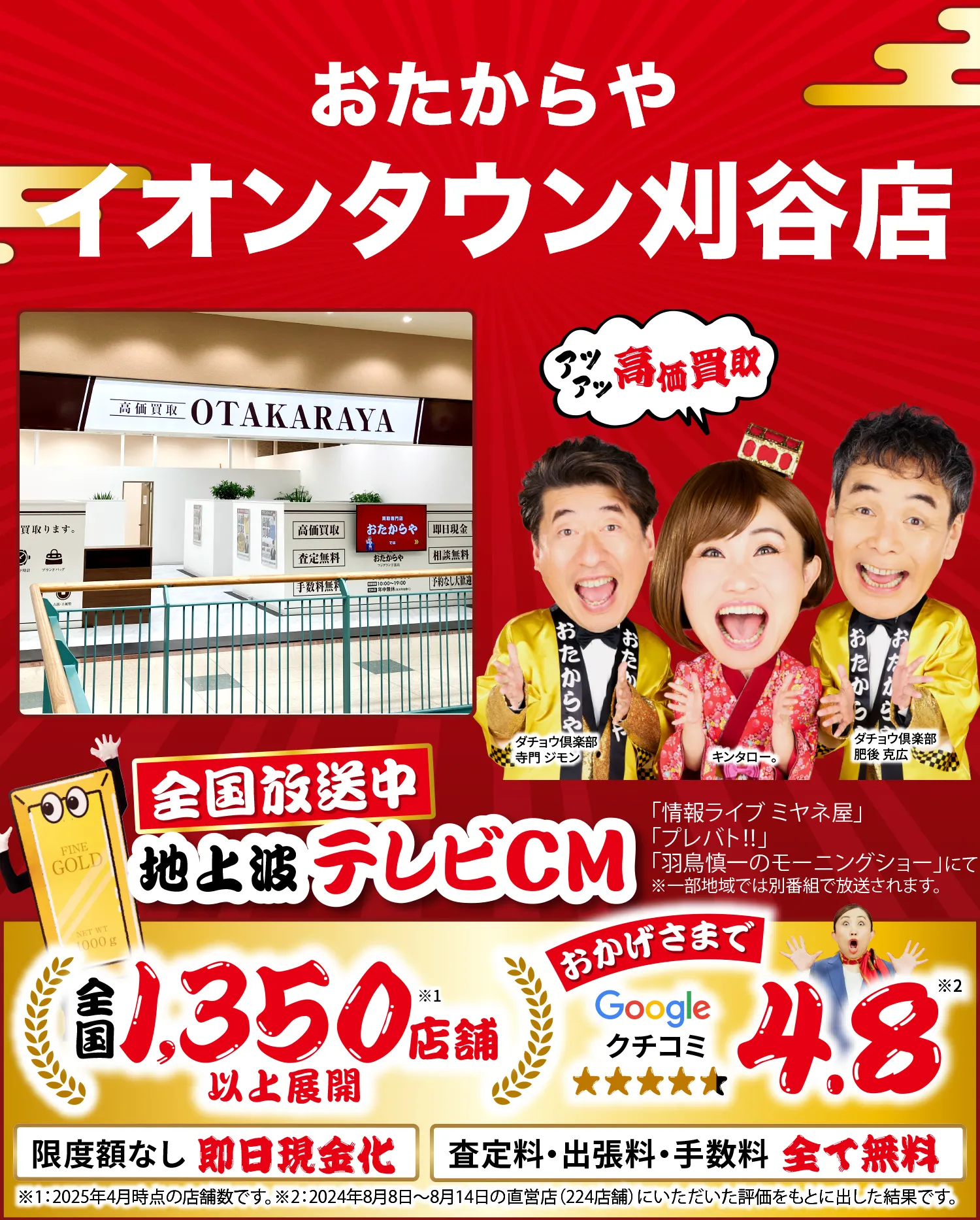 金、貴金属高価買取！googleクチコミ4.8、全国1,200店舗以上！