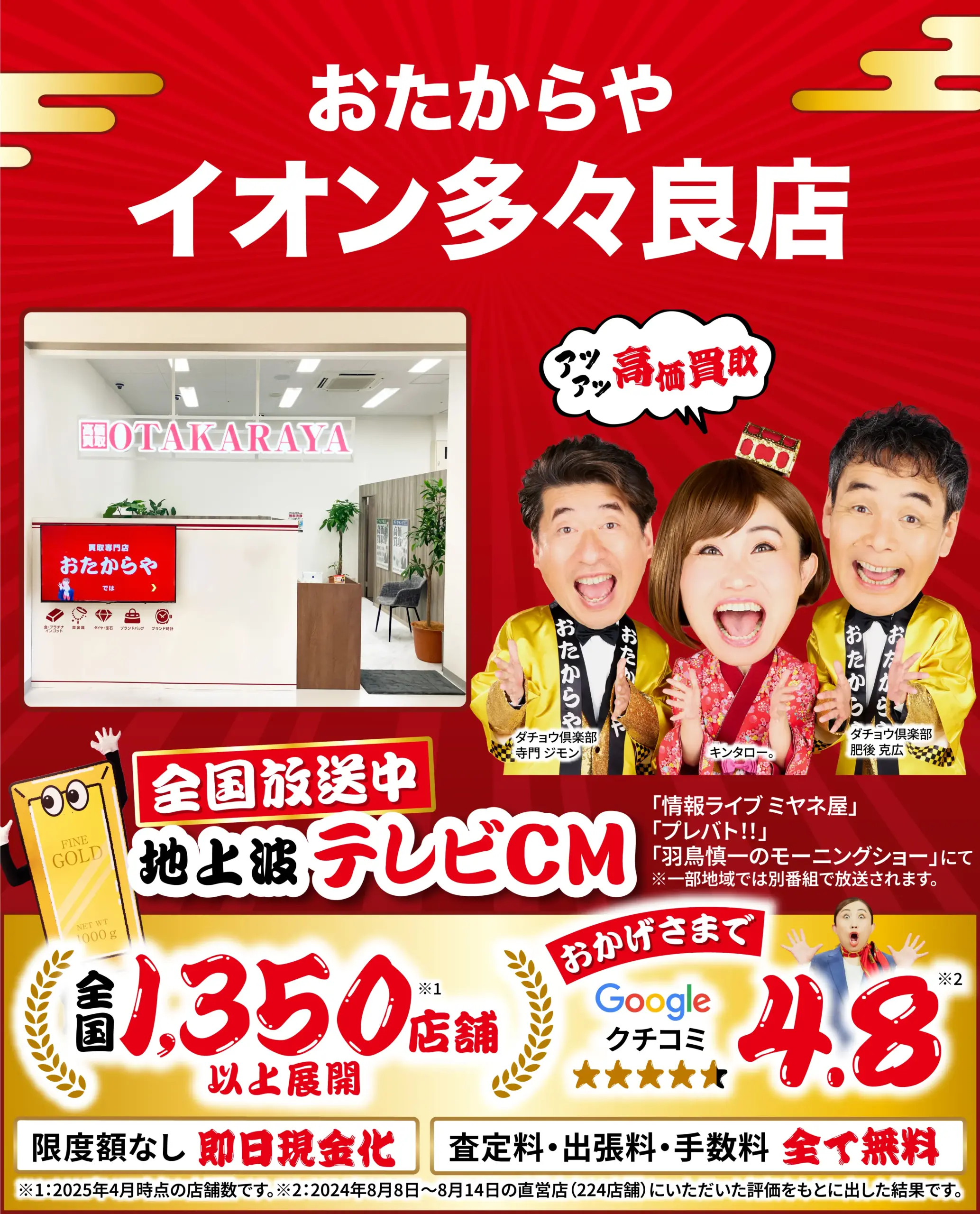 金、貴金属高価買取！googleクチコミ4.8、全国1,200店舗以上！