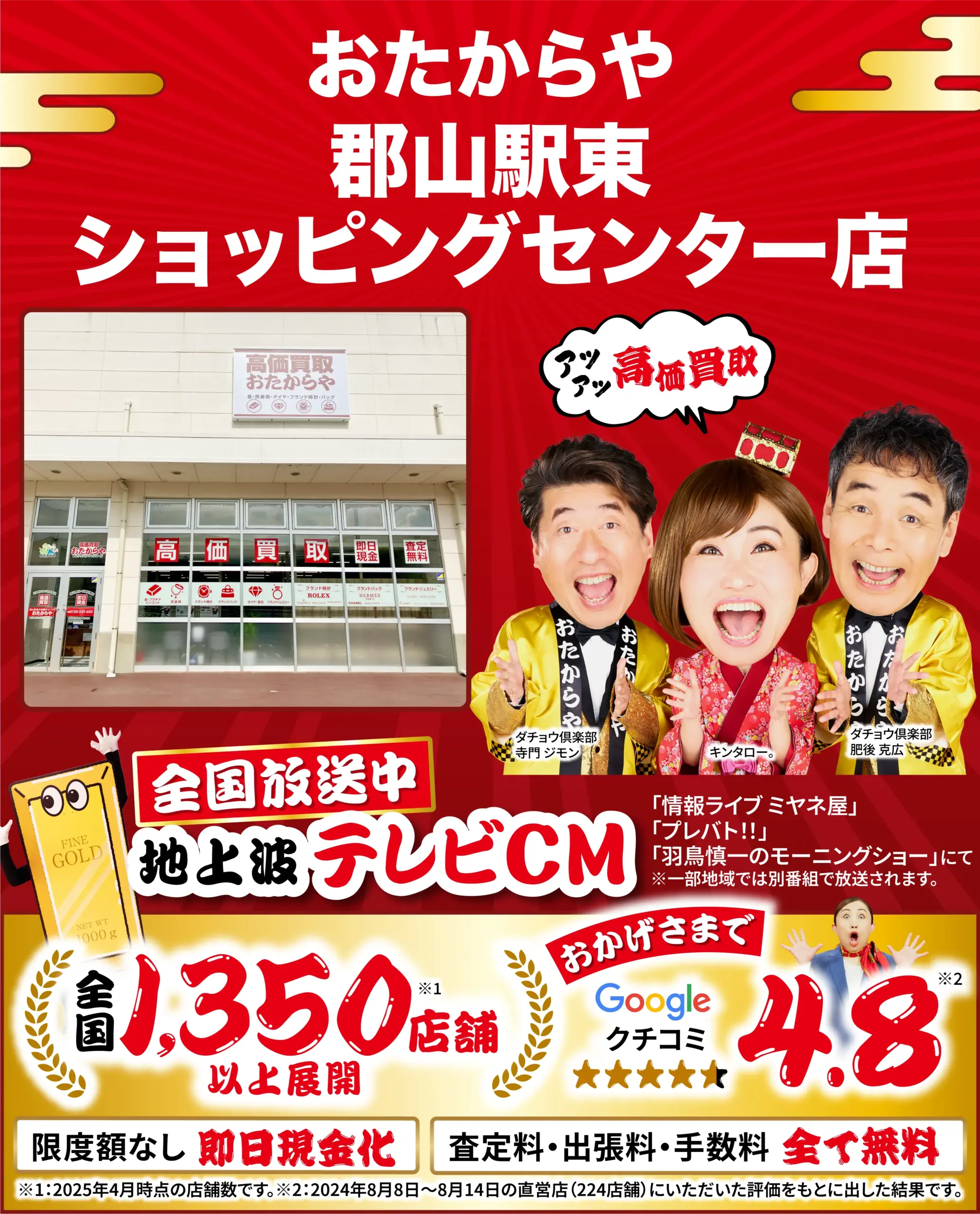 金、貴金属高価買取！googleクチコミ4.8、全国1,200店舗以上！