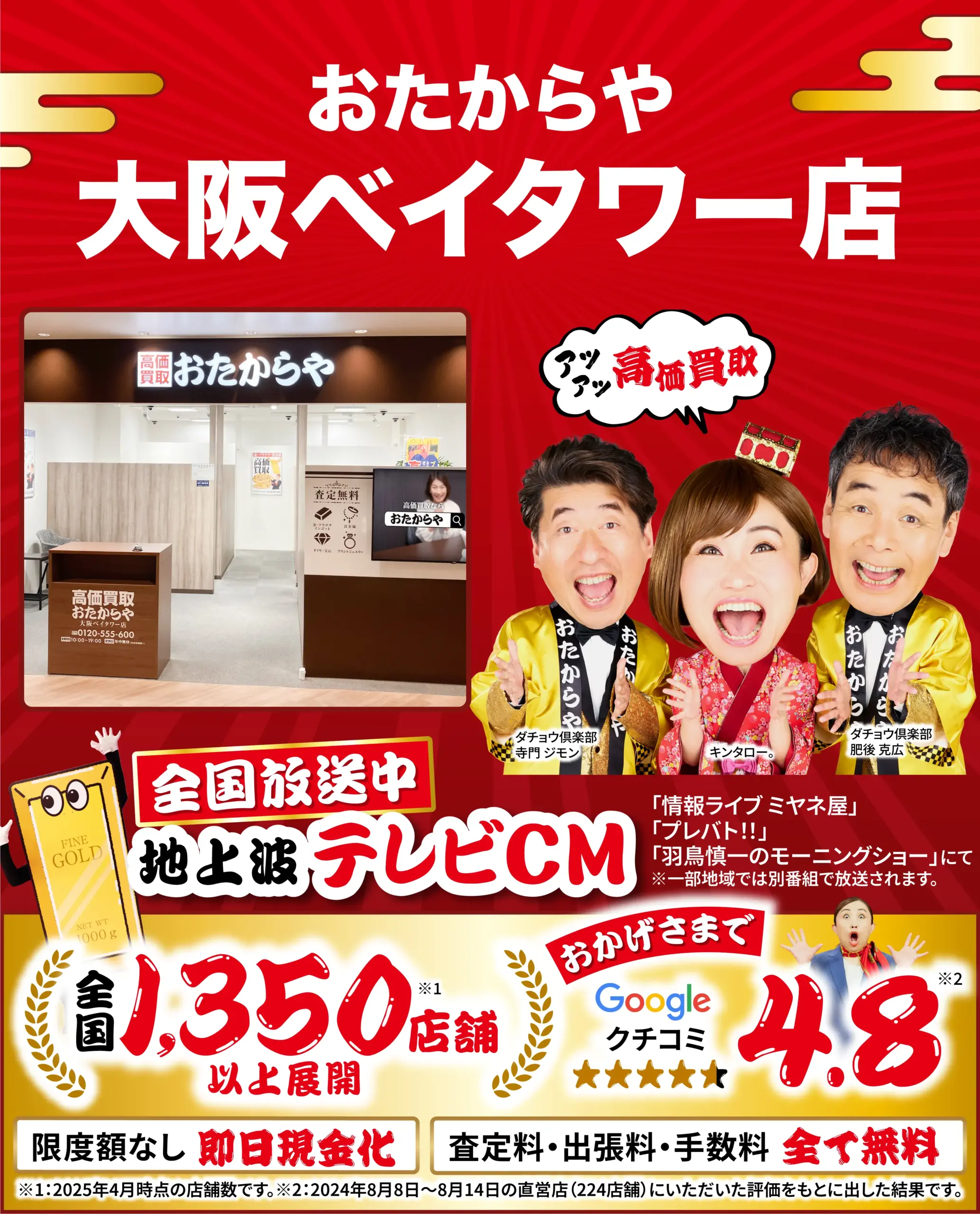 金、貴金属高価買取！googleクチコミ4.8、全国1,200店舗以上！