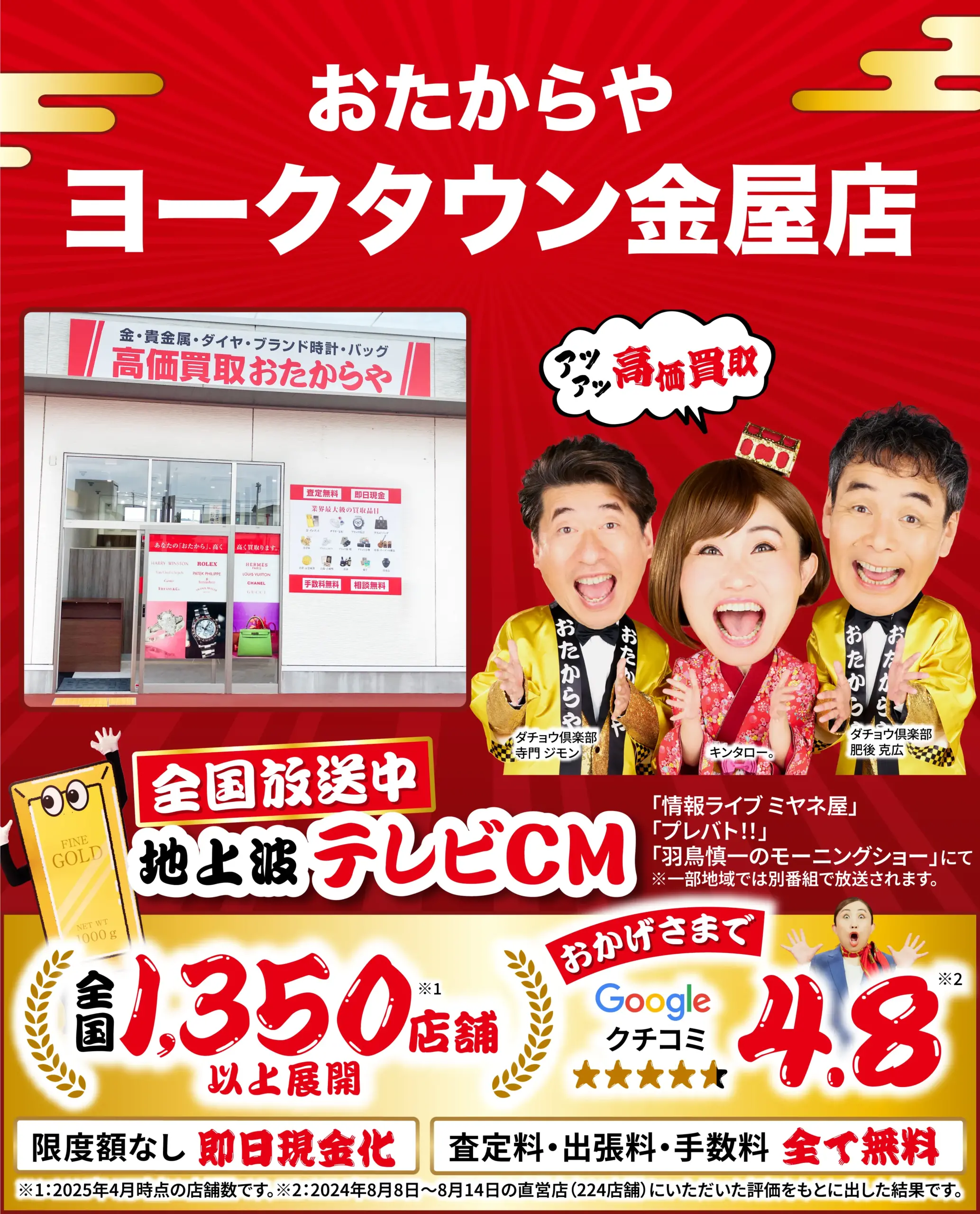 金、貴金属高価買取！googleクチコミ4.8、全国1,200店舗以上！