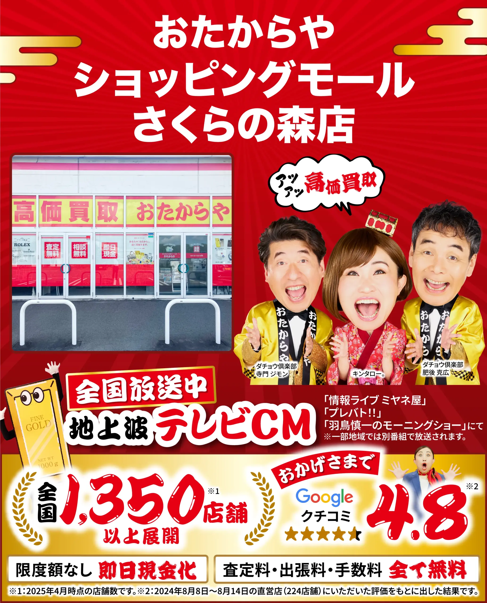 金、貴金属高価買取！googleクチコミ4.8、全国1,200店舗以上！