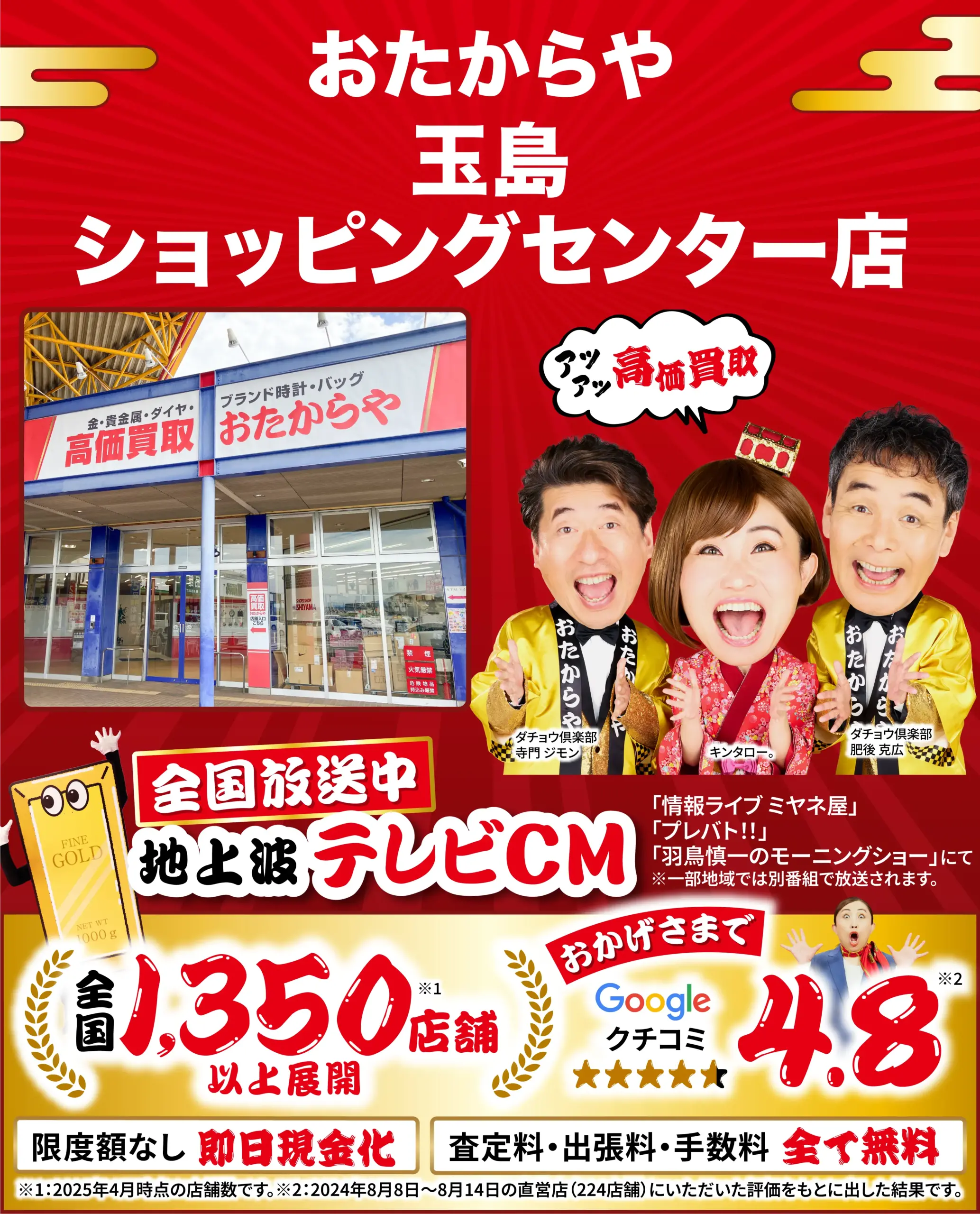 金、貴金属高価買取！googleクチコミ4.8、全国1,200店舗以上！