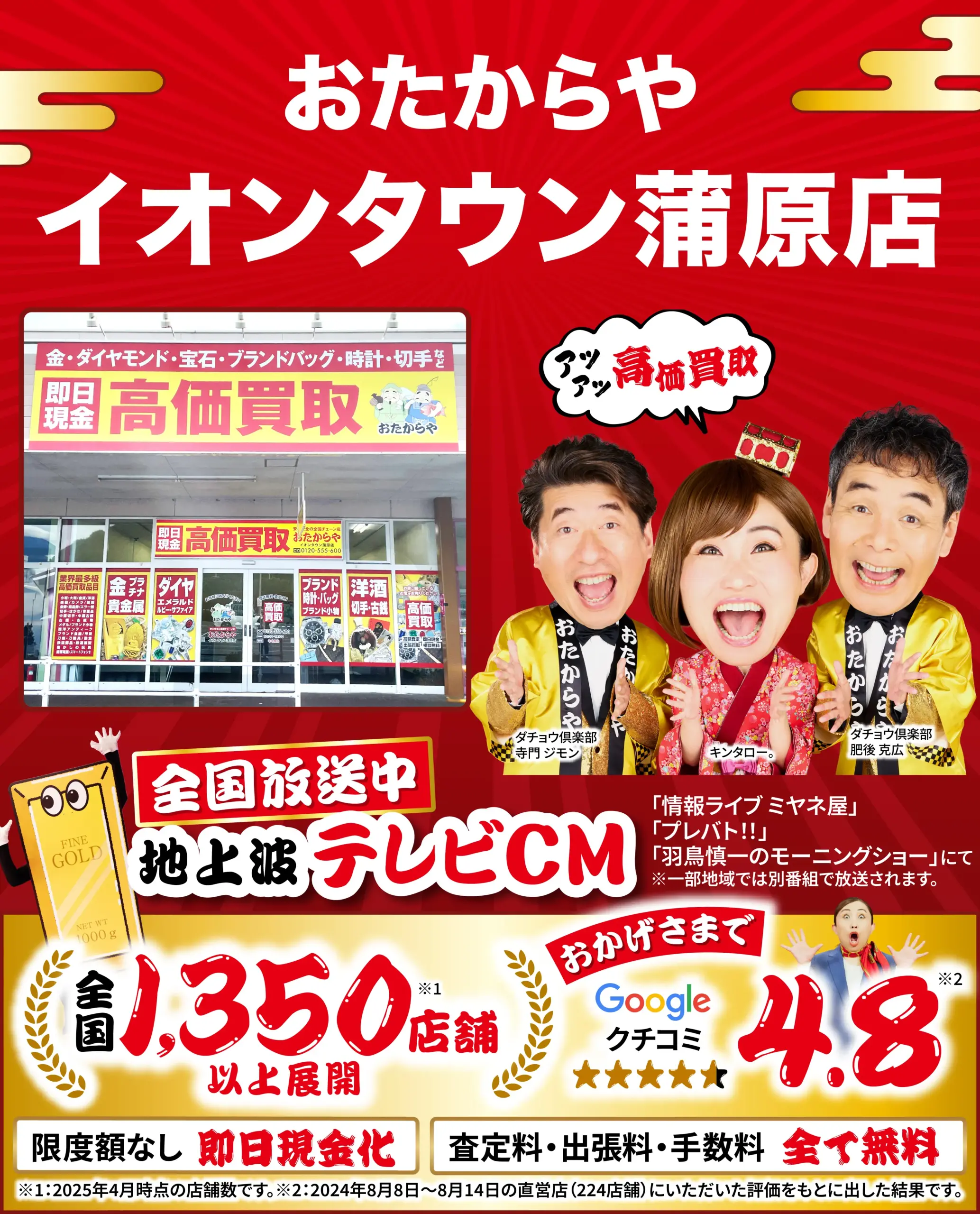 金、貴金属高価買取！googleクチコミ4.8、全国1,200店舗以上！