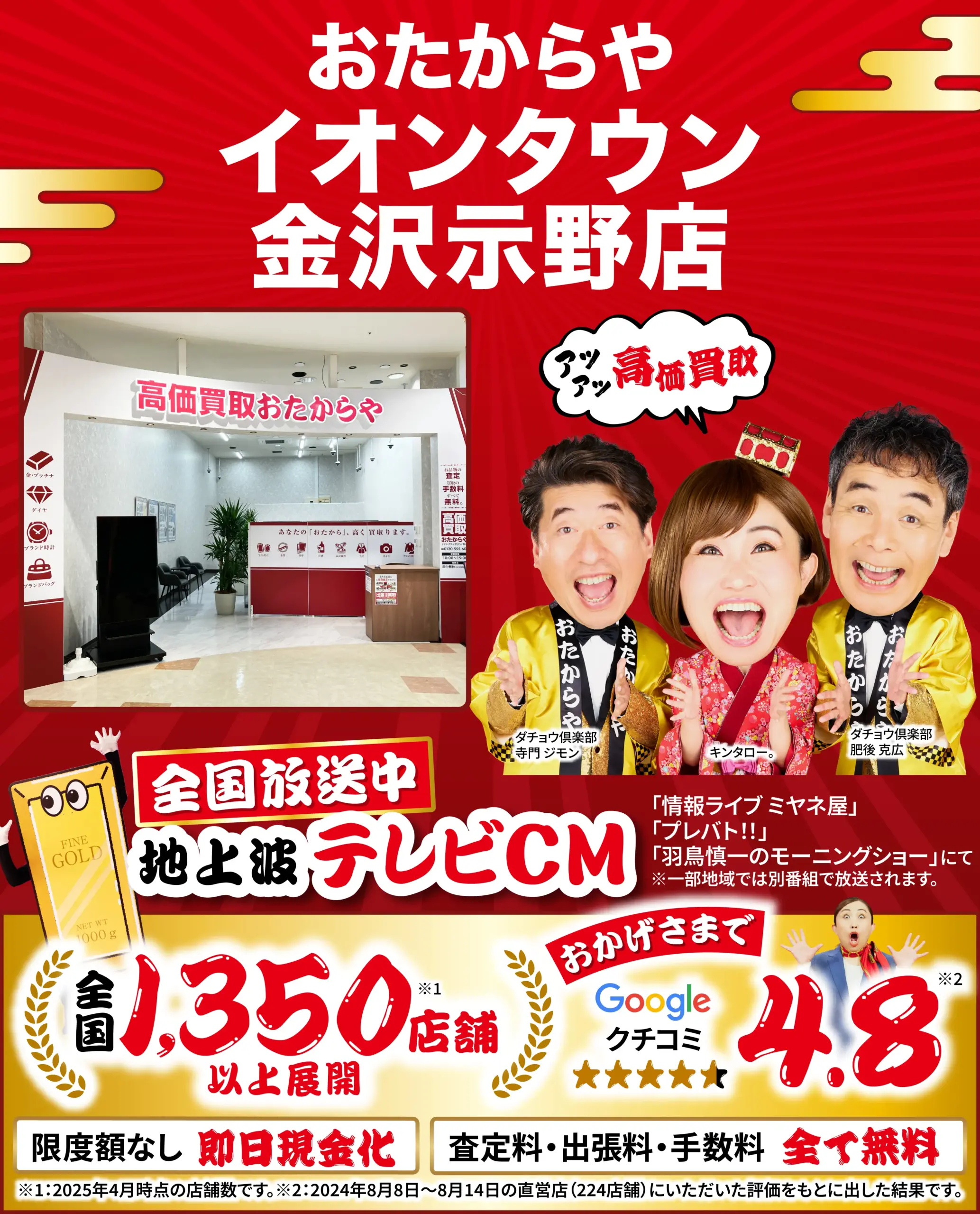 金、貴金属高価買取！googleクチコミ4.8、全国1,200店舗以上！