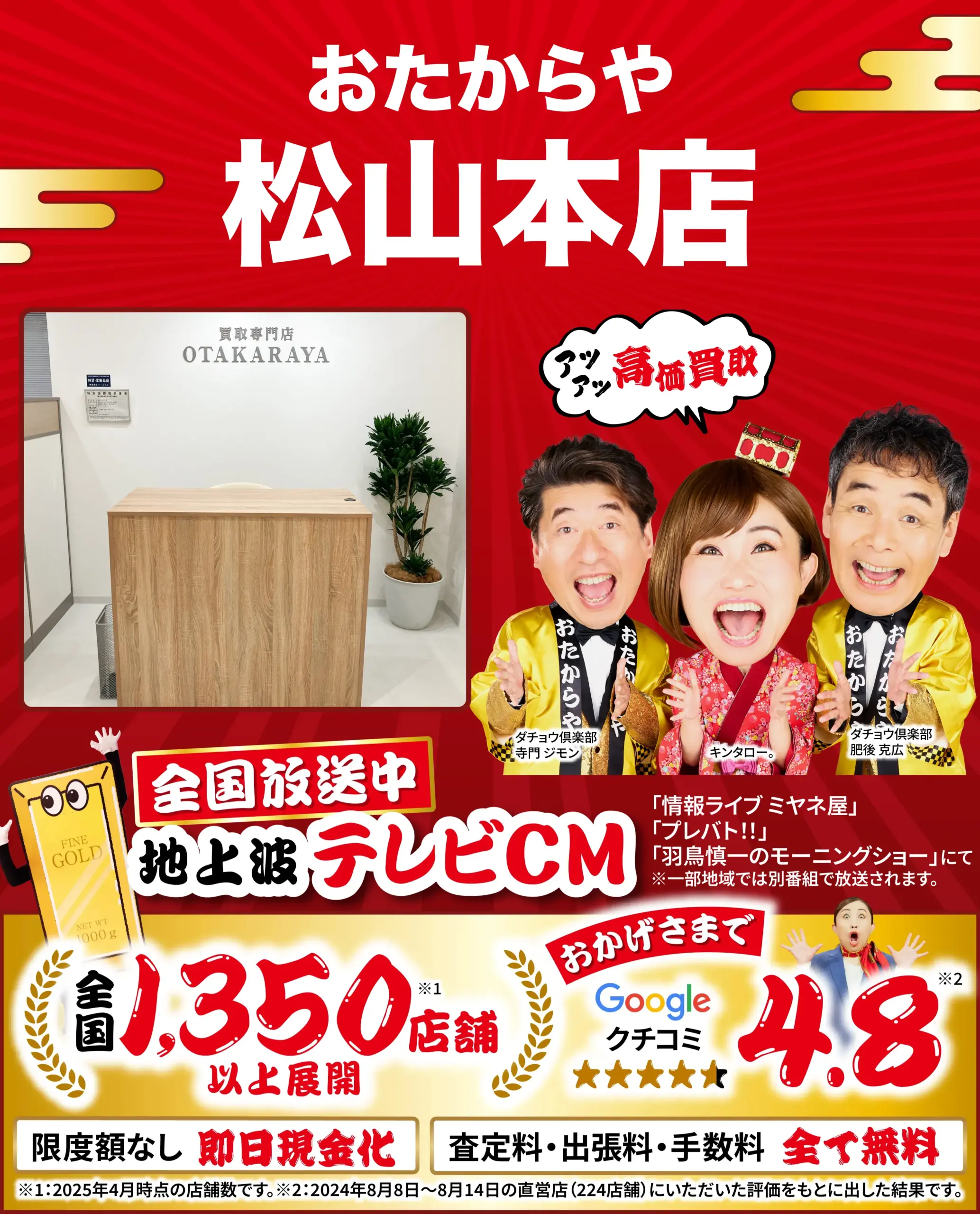 金、貴金属高価買取！googleクチコミ4.8、全国1,200店舗以上！