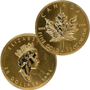 24金 (K24) メイプルリーフ金貨 1/2オンス