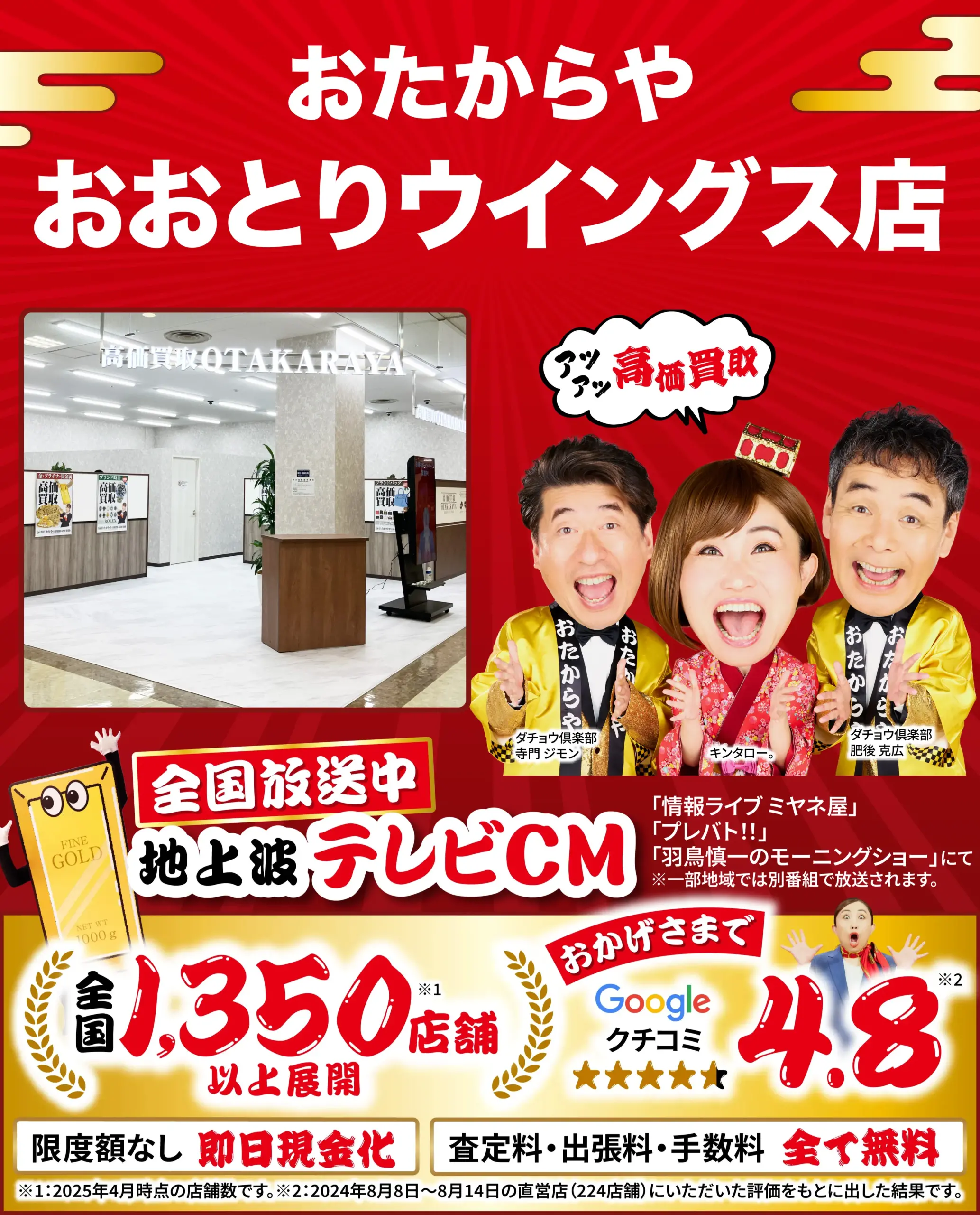 金、貴金属高価買取！googleクチコミ4.8、全国1,200店舗以上！
